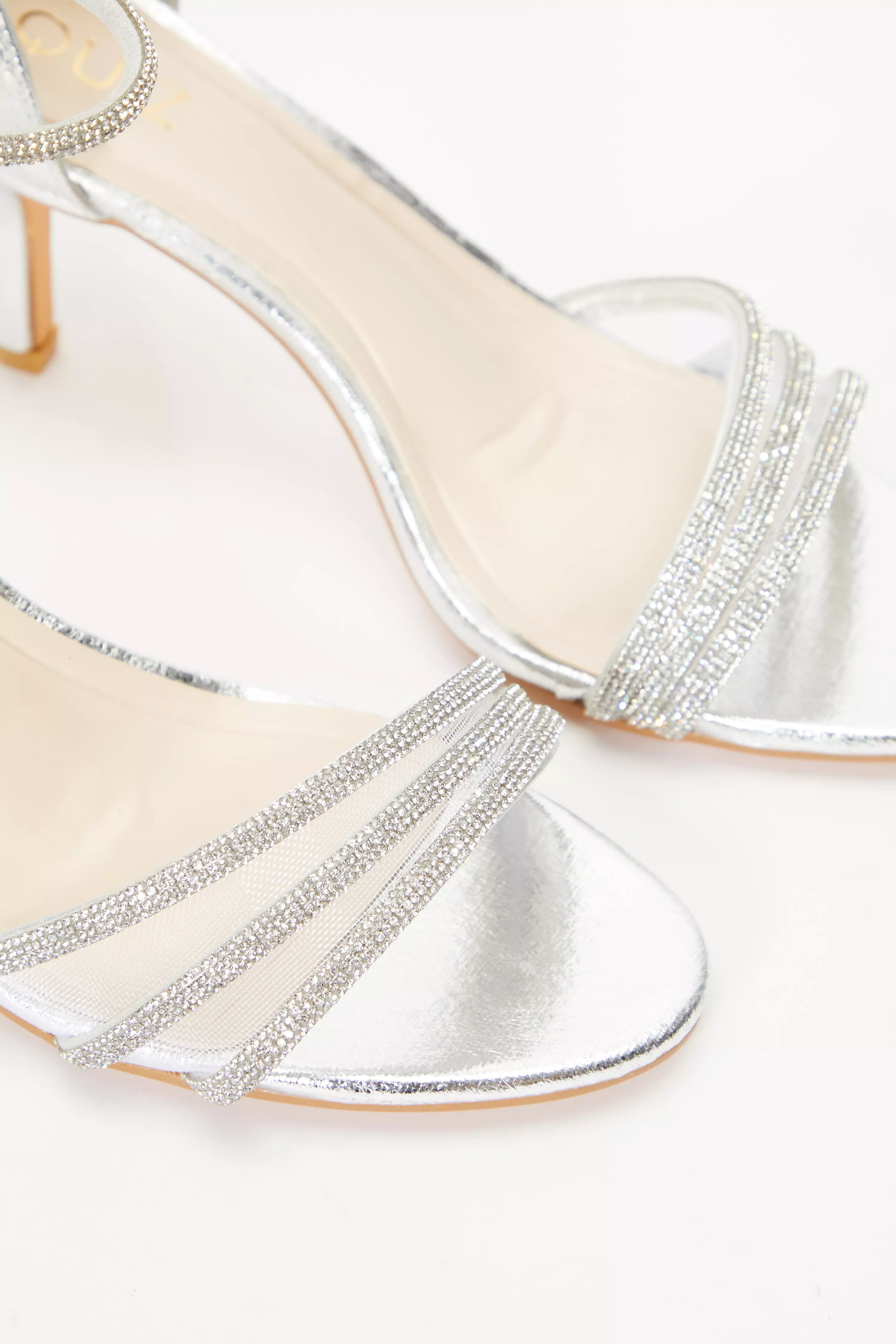 Silver Foil Diamante Mesh Low Heels