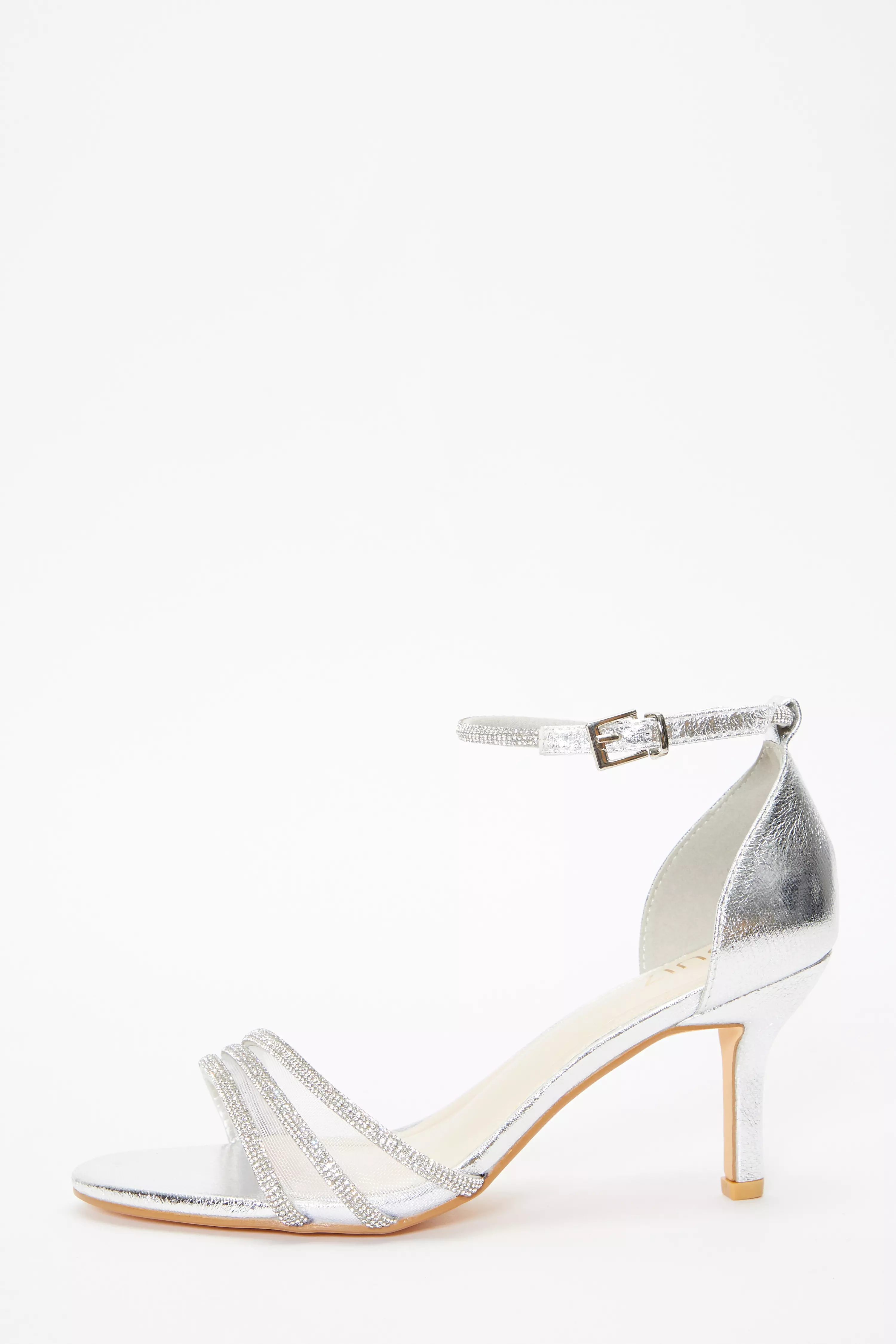 Silver Foil Diamante Mesh Low Heels