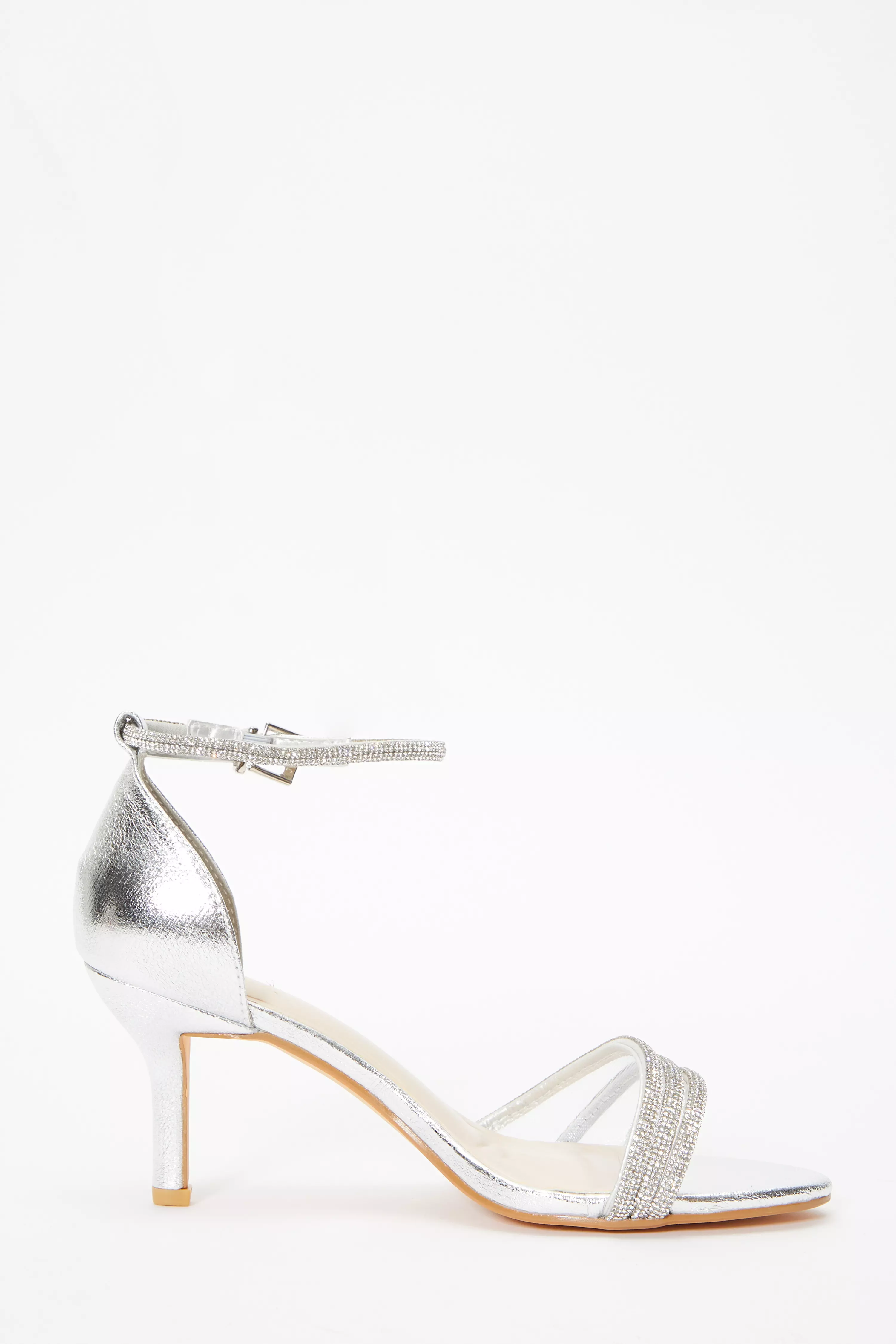 Silver Foil Diamante Mesh Low Heels