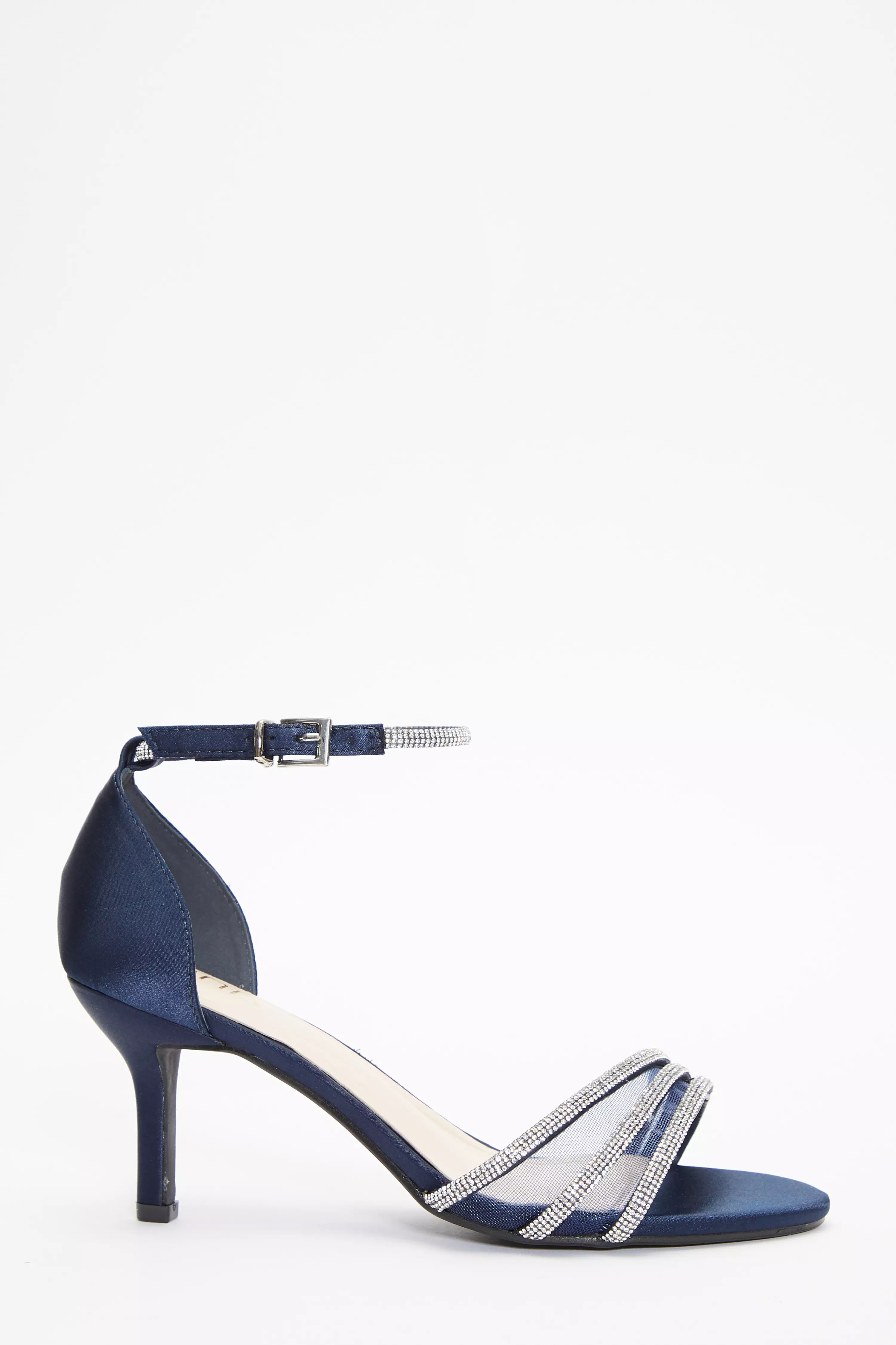 Navy satin shoes outlet with diamante