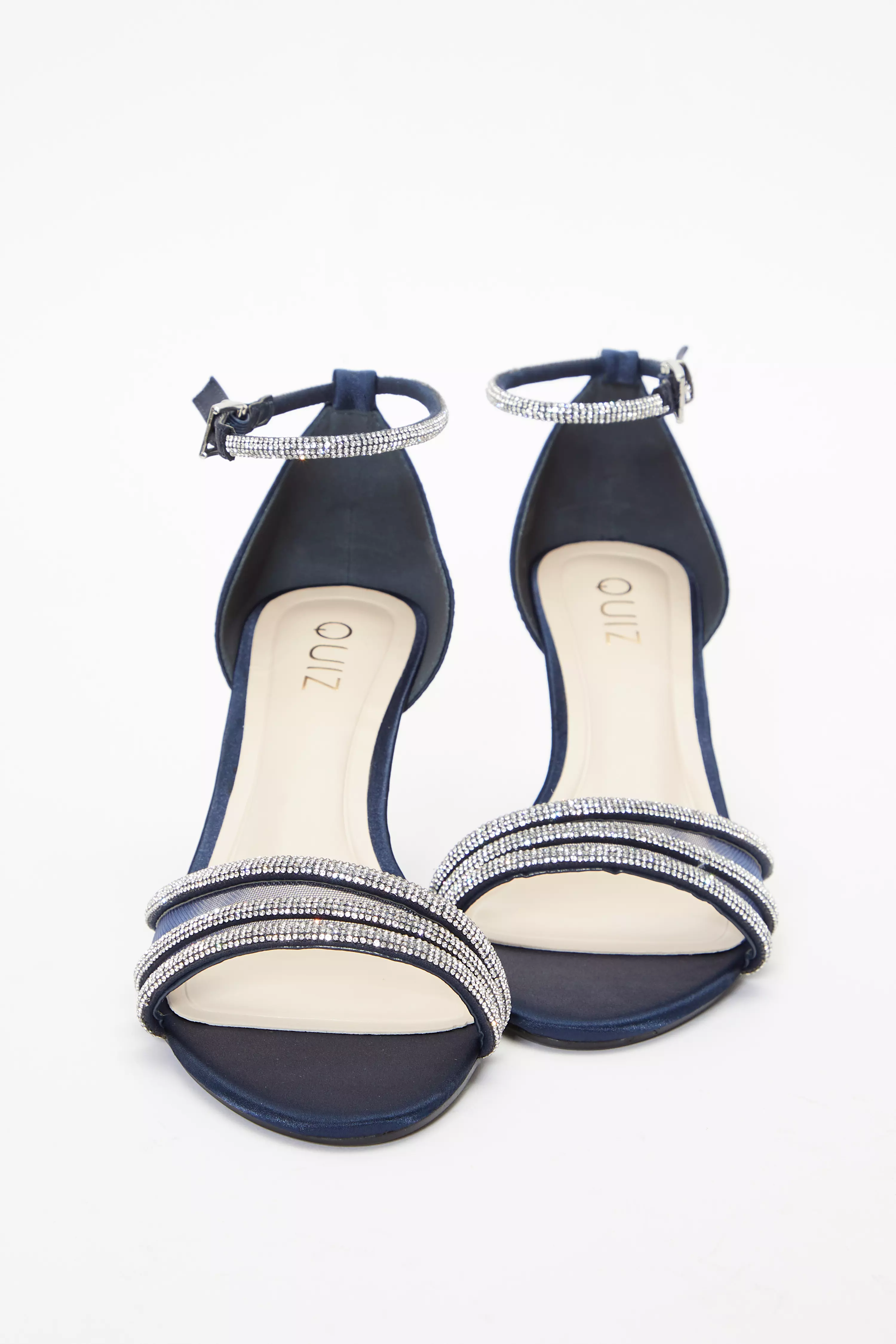 Quiz navy diamante low best sale heel sandals