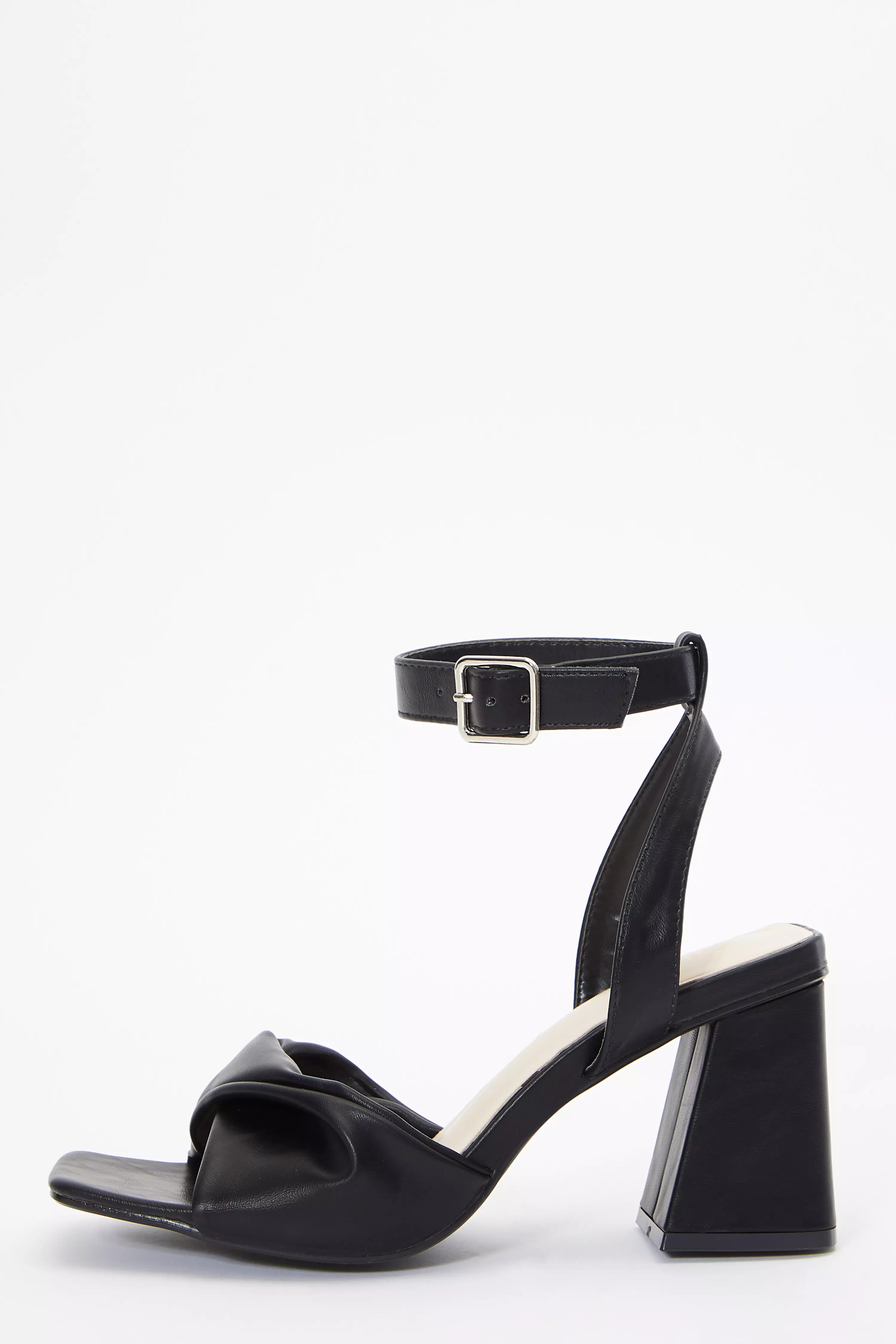 Black Twist Front Block Heeled Sandals