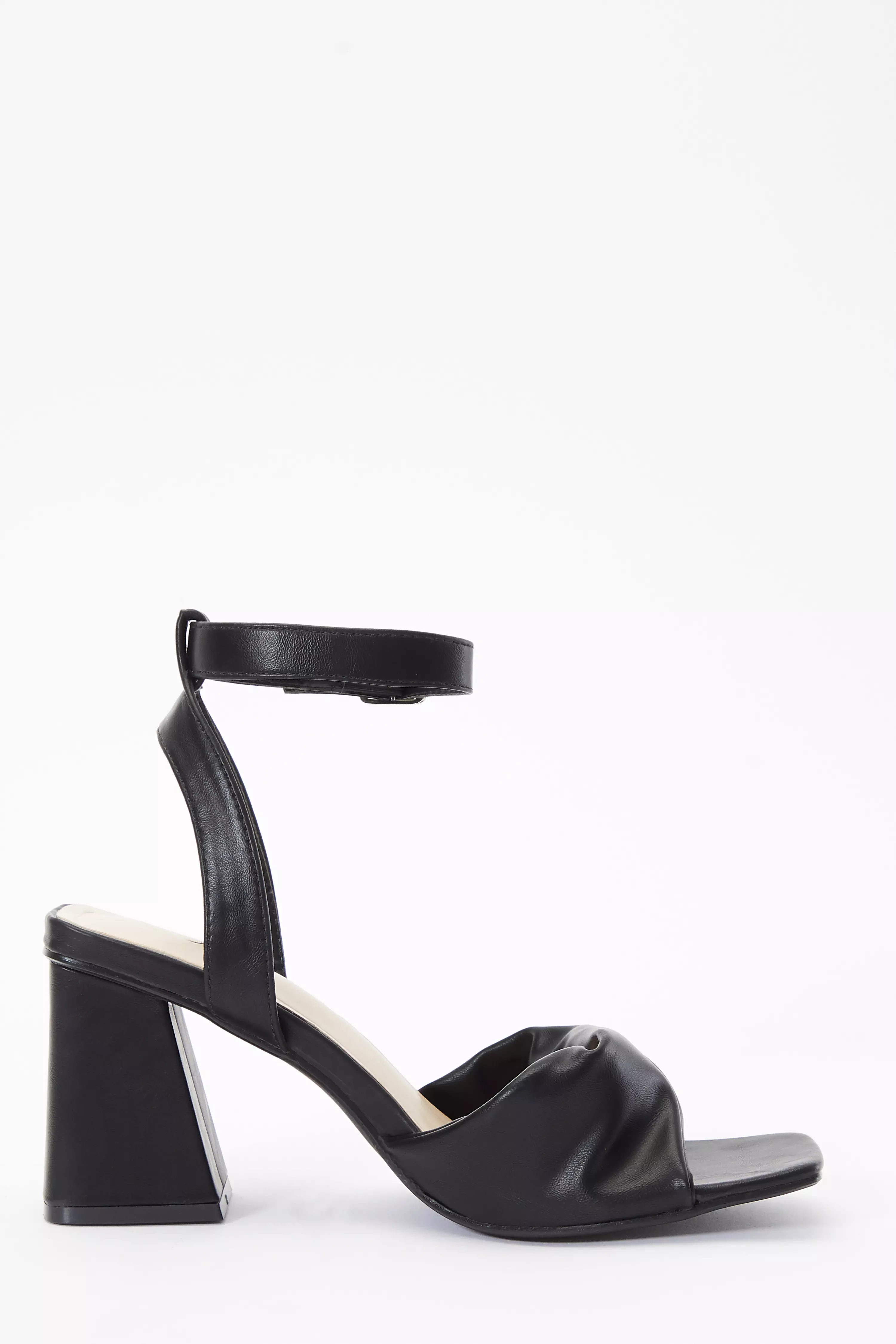 Black Twist Front Block Heeled Sandals