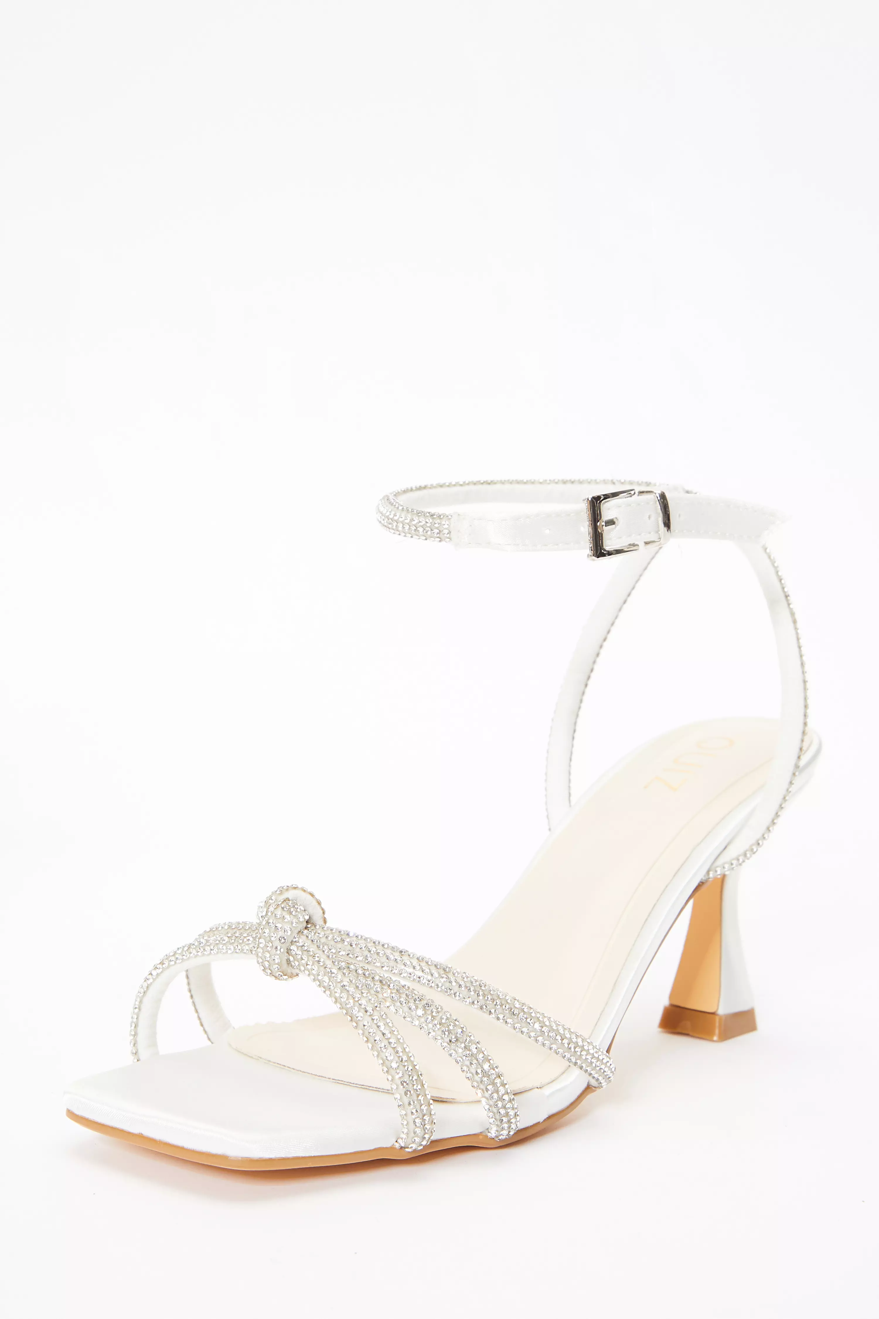 Bridal White Satin Satin Diamante Knot Heels