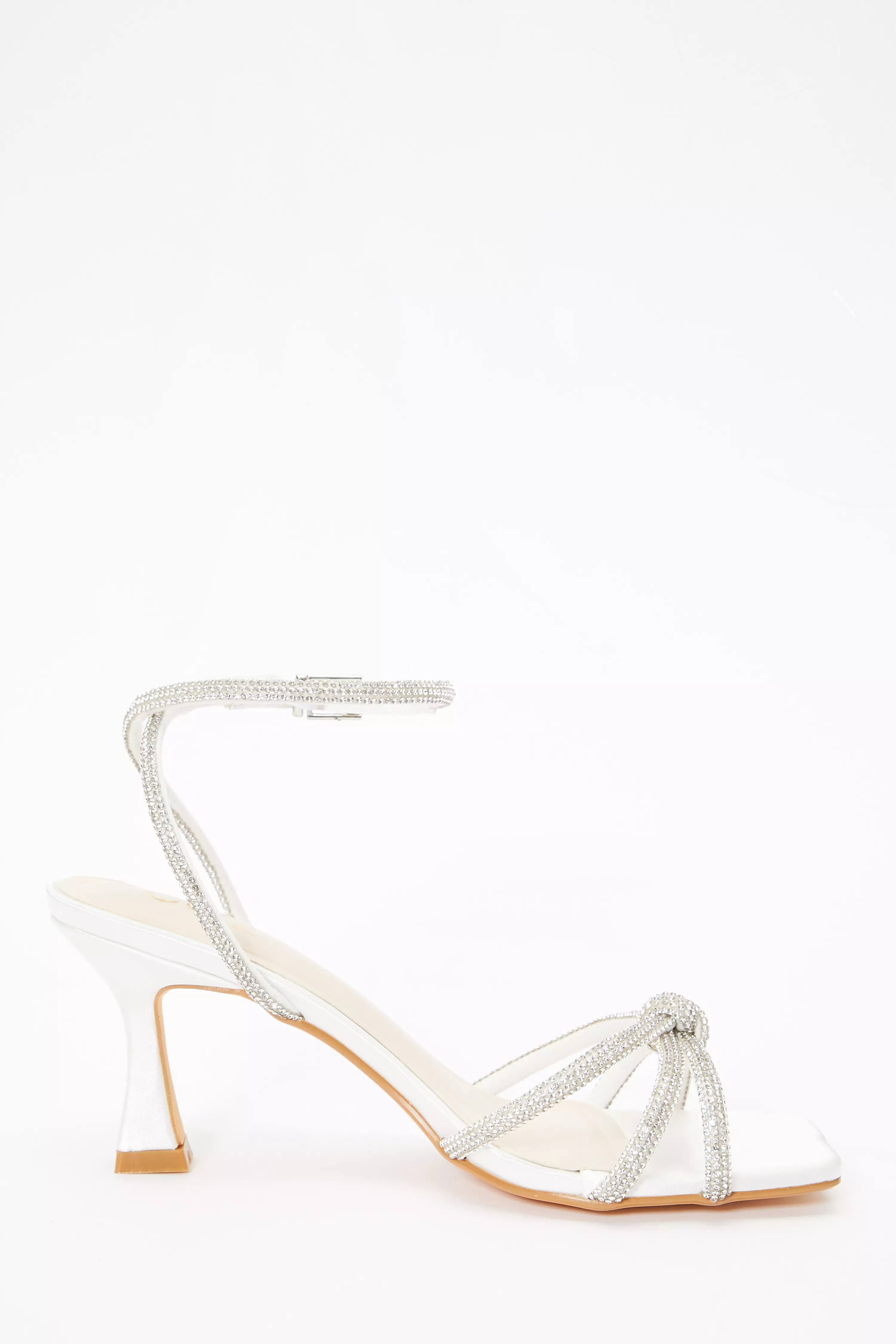 Bridal White Satin Satin Diamante Knot Heels