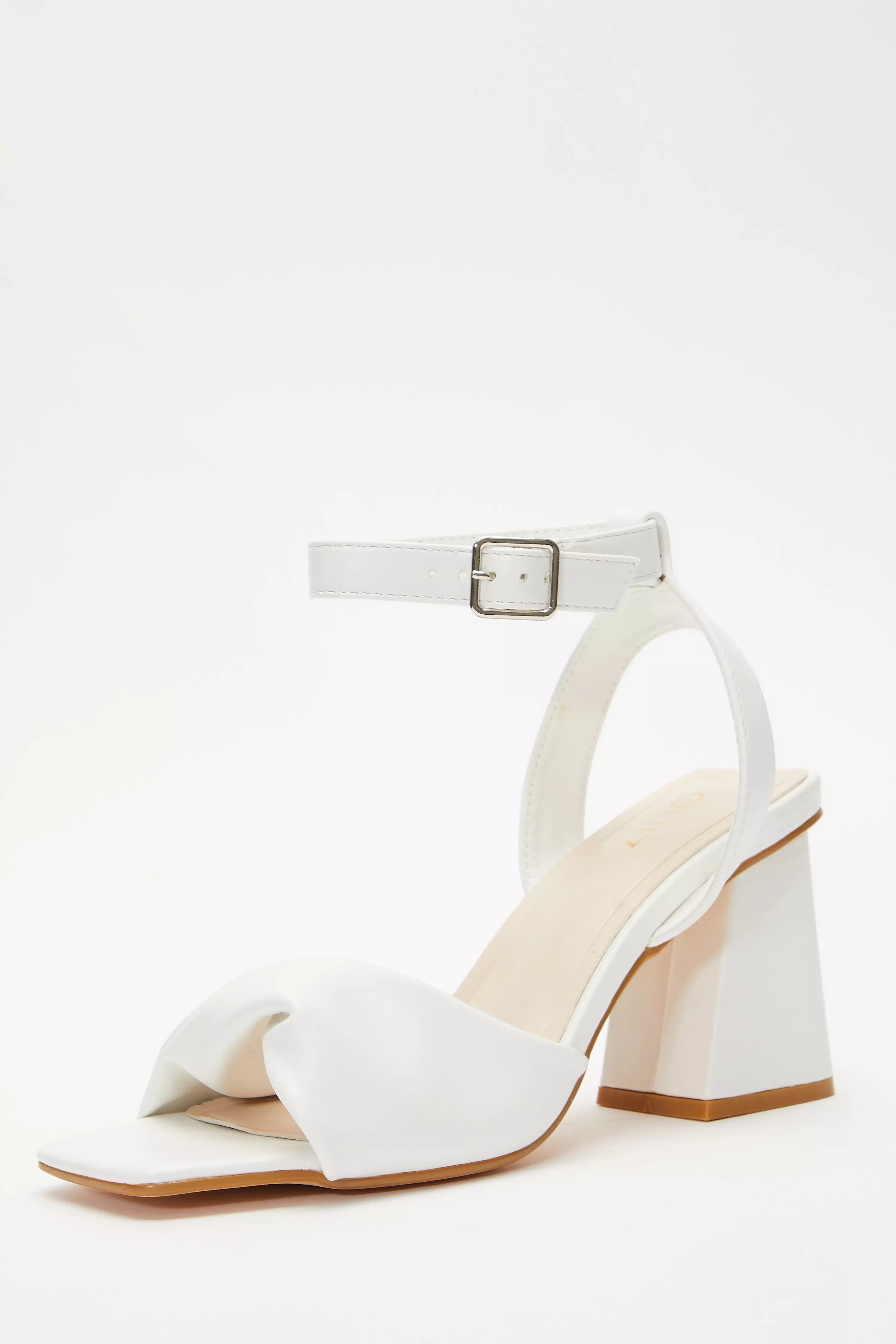 White Twist Front Block Heeled Sandals