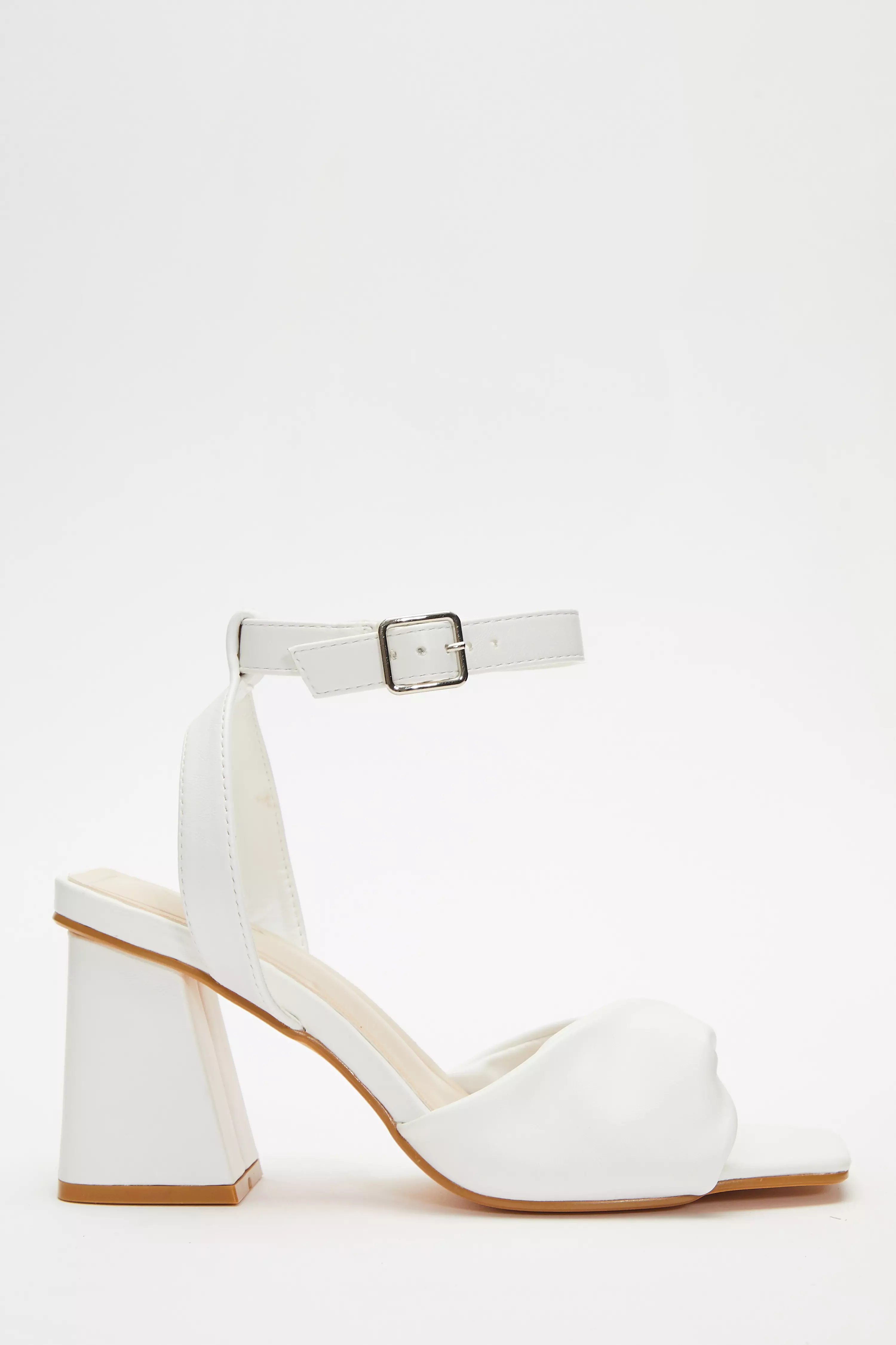 White Twist Front Block Heeled Sandals