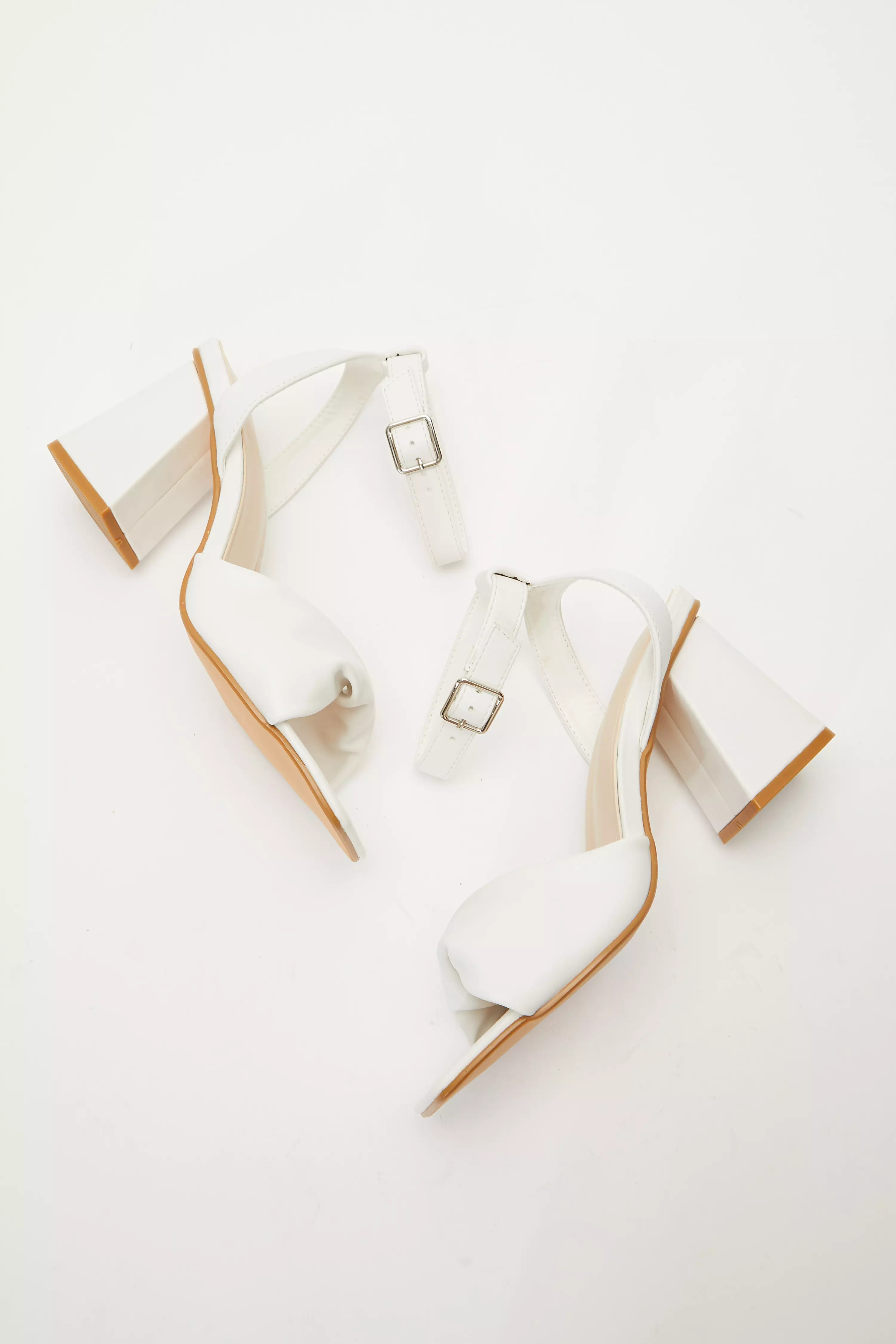 White Twist Front Block Heeled Sandals