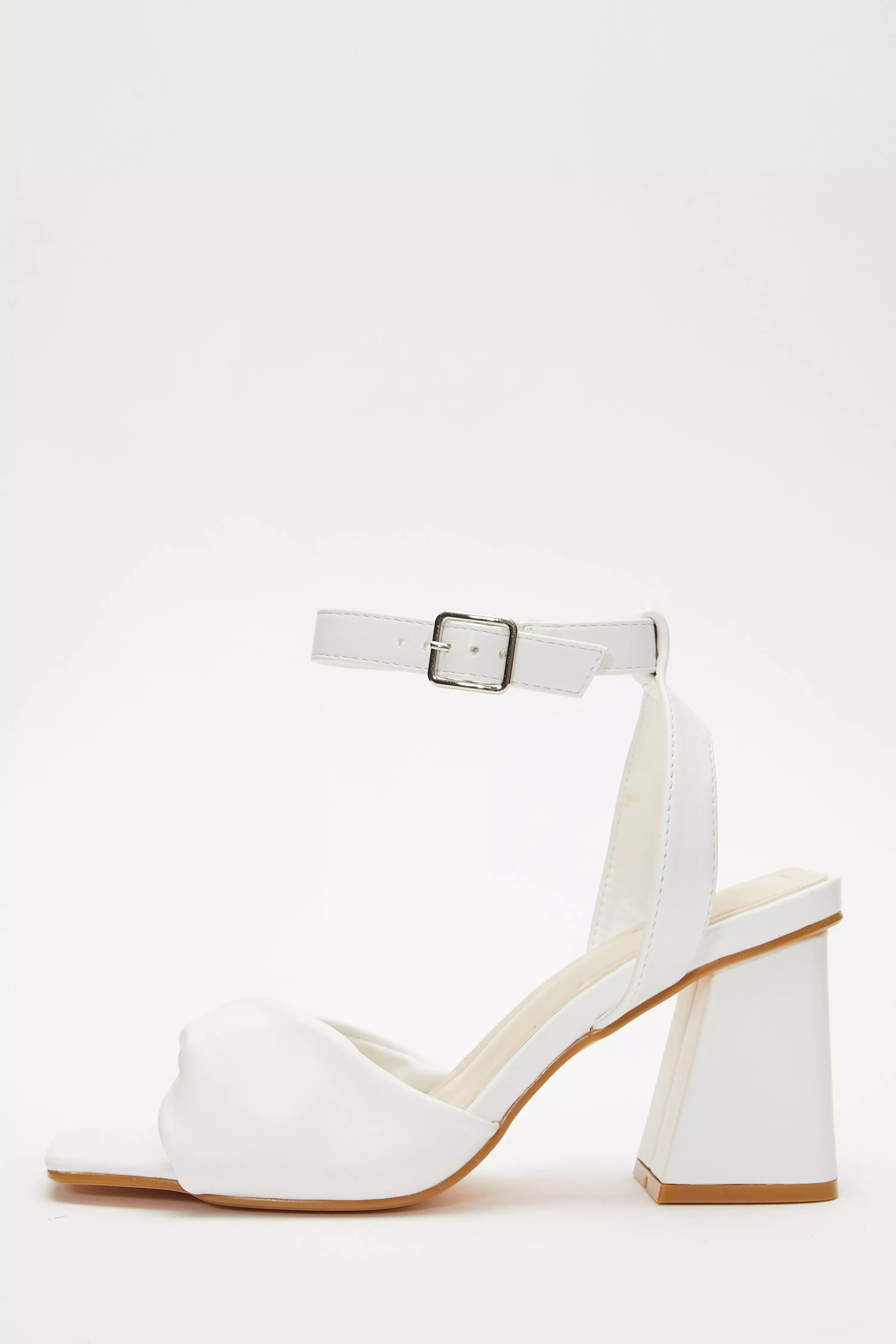 White Twist Front Block Heeled Sandals