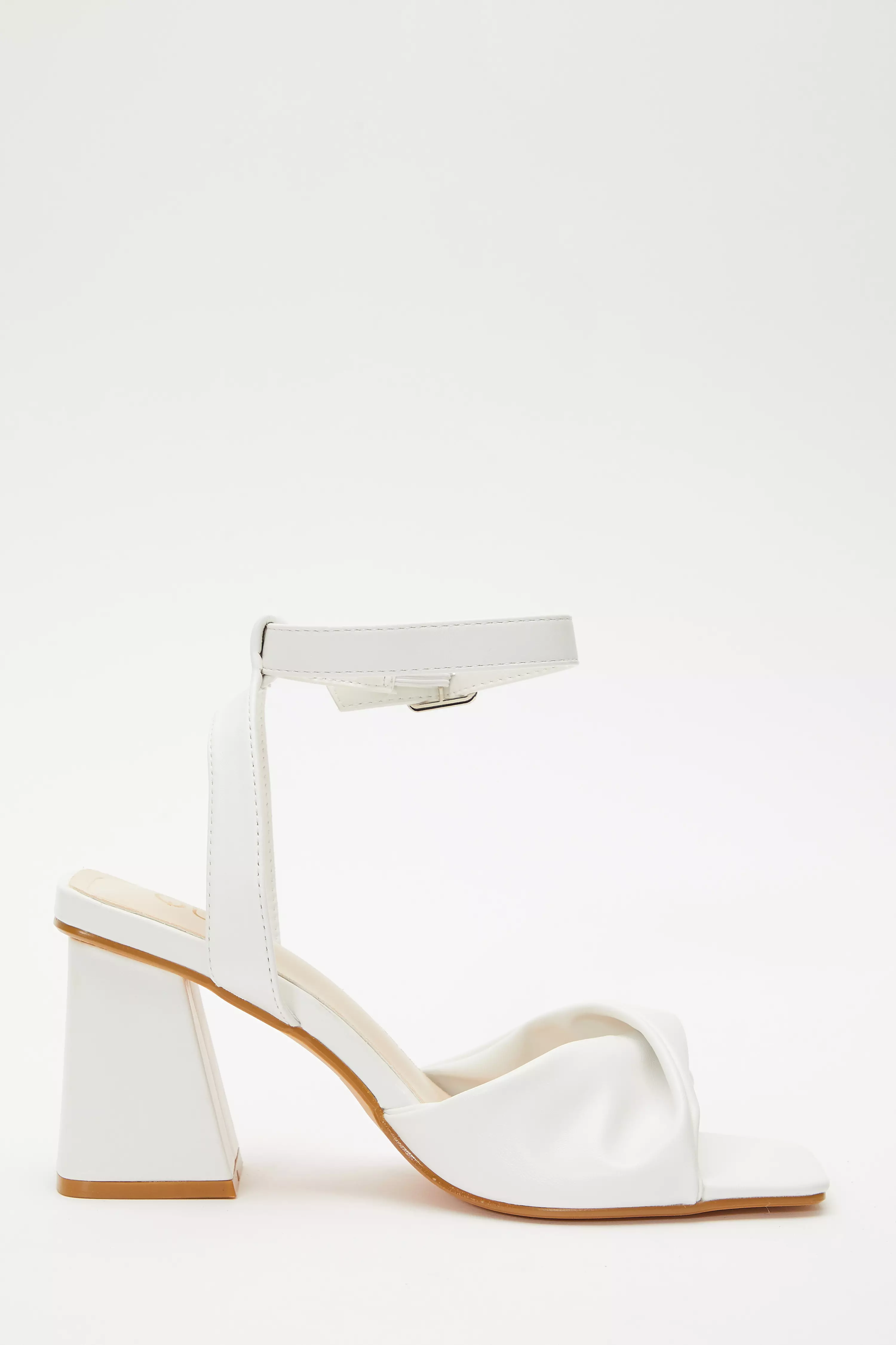 White Twist Front Block Heeled Sandals