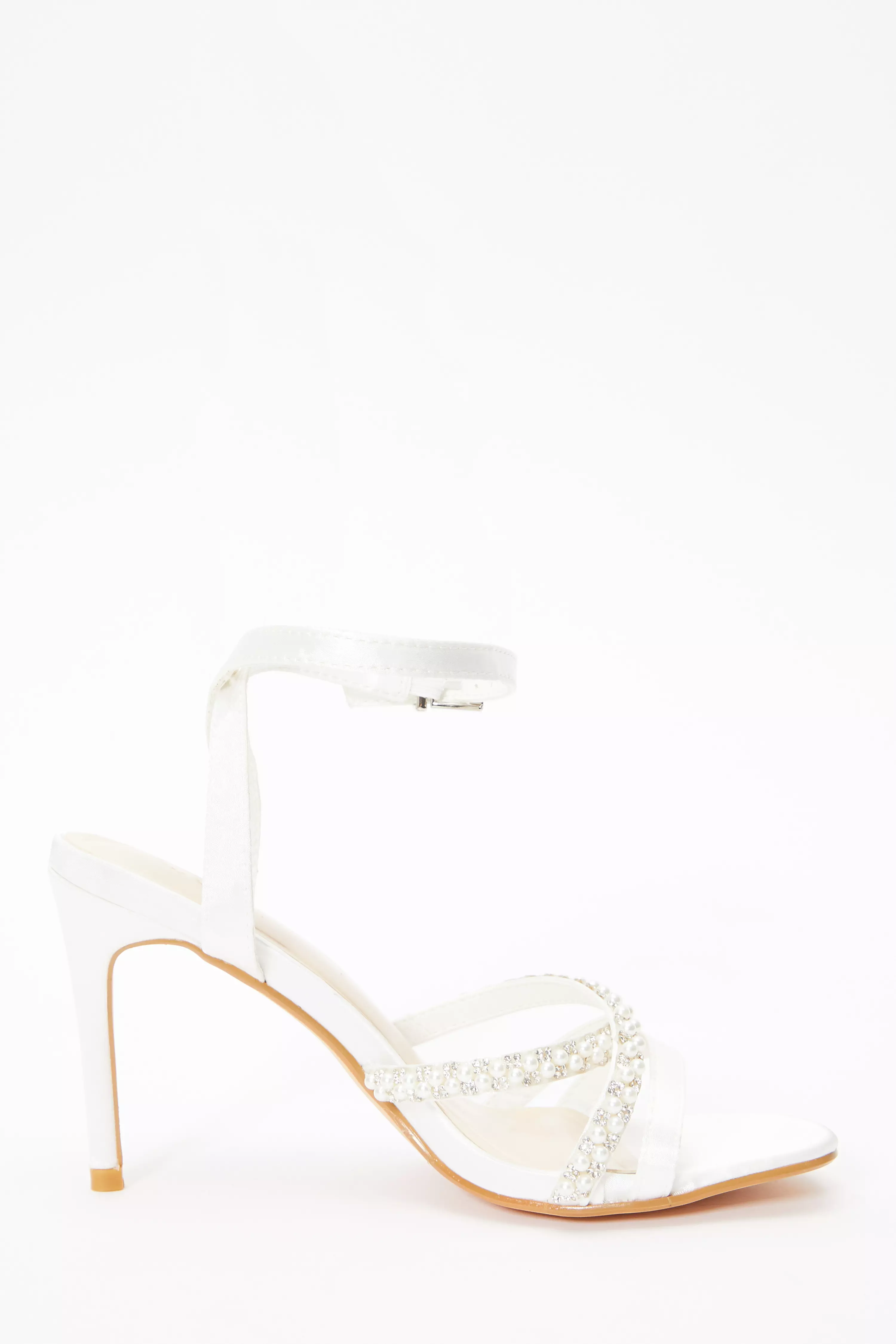 Bridal White Pearl Strappy Heeled Sandals