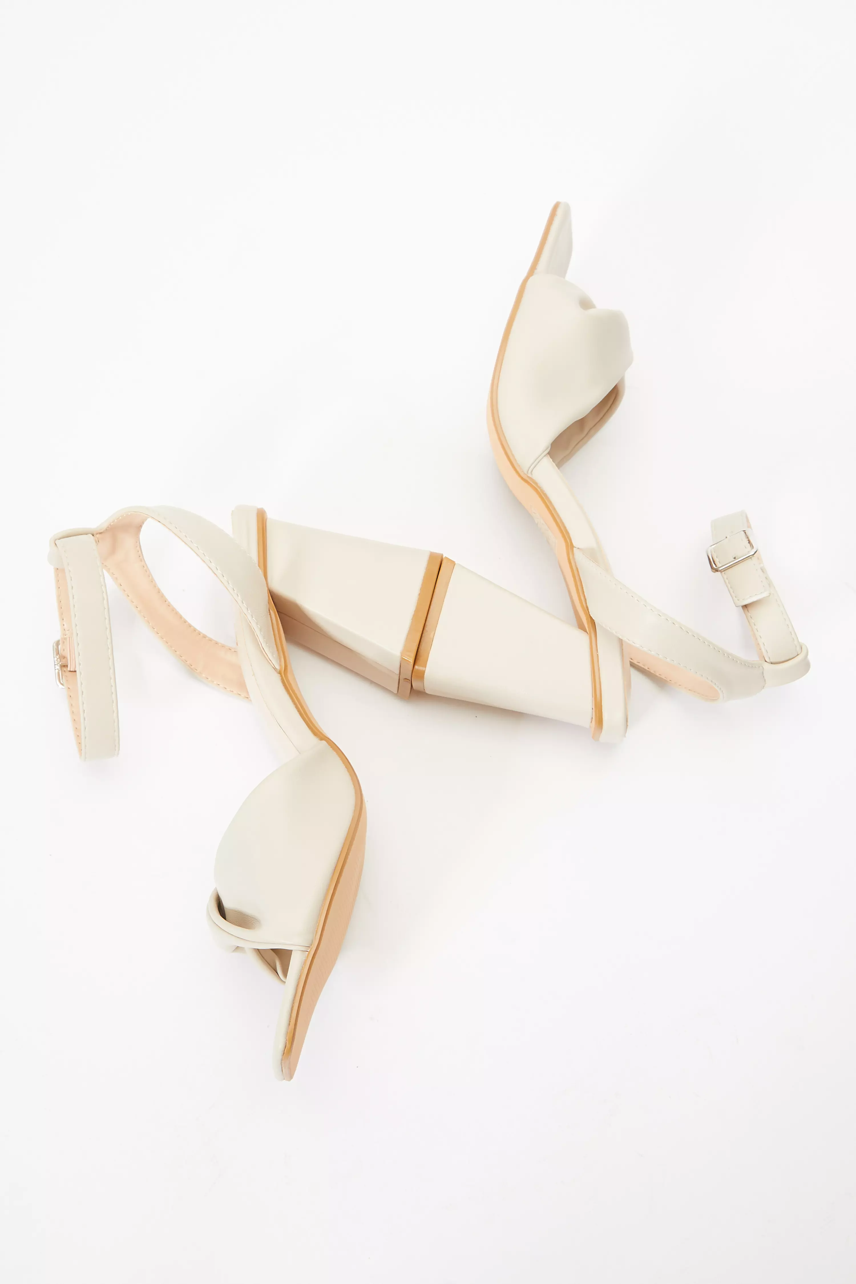 Nude Twist Front Block Heeled Sandals