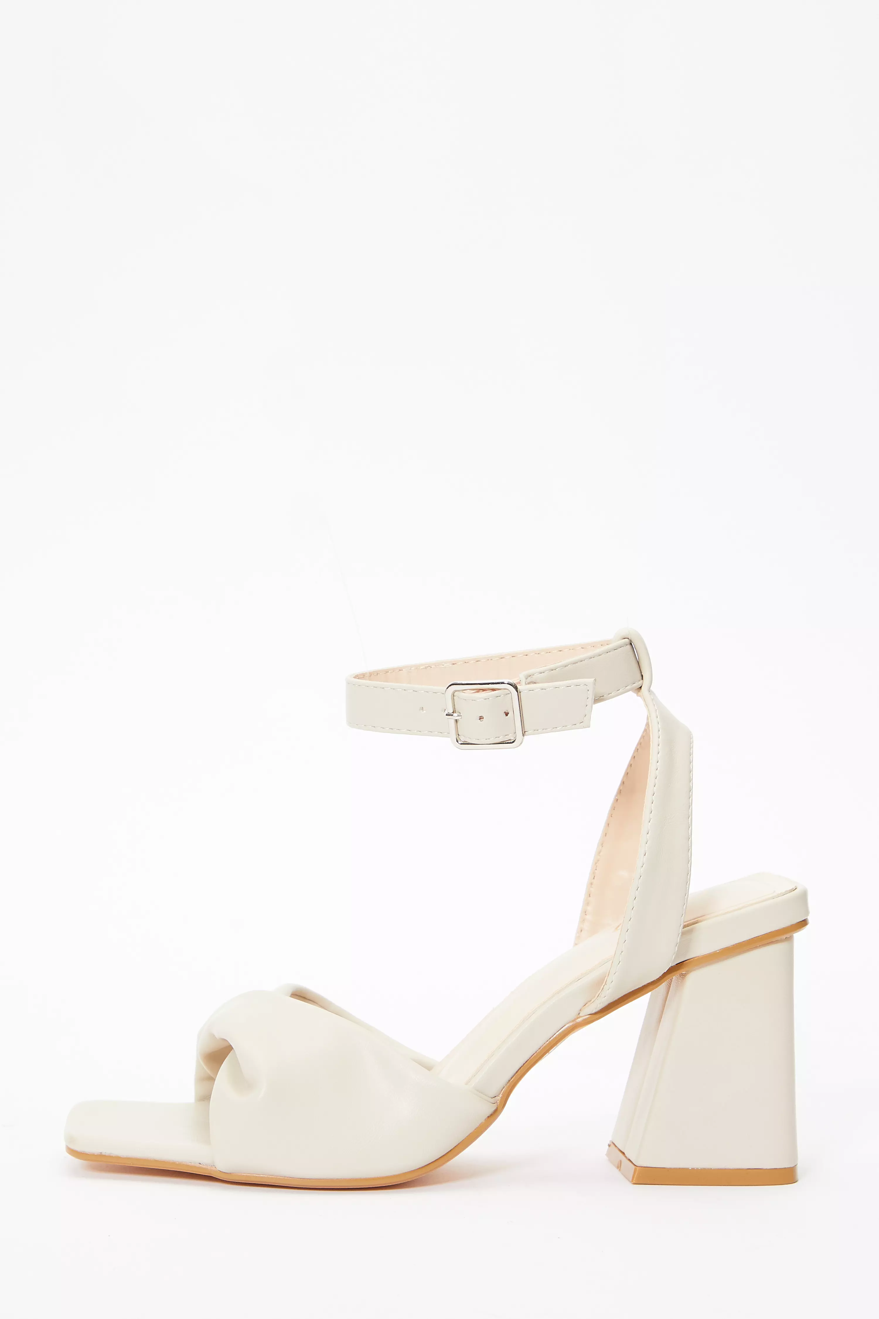 Nude Twist Front Block Heeled Sandals