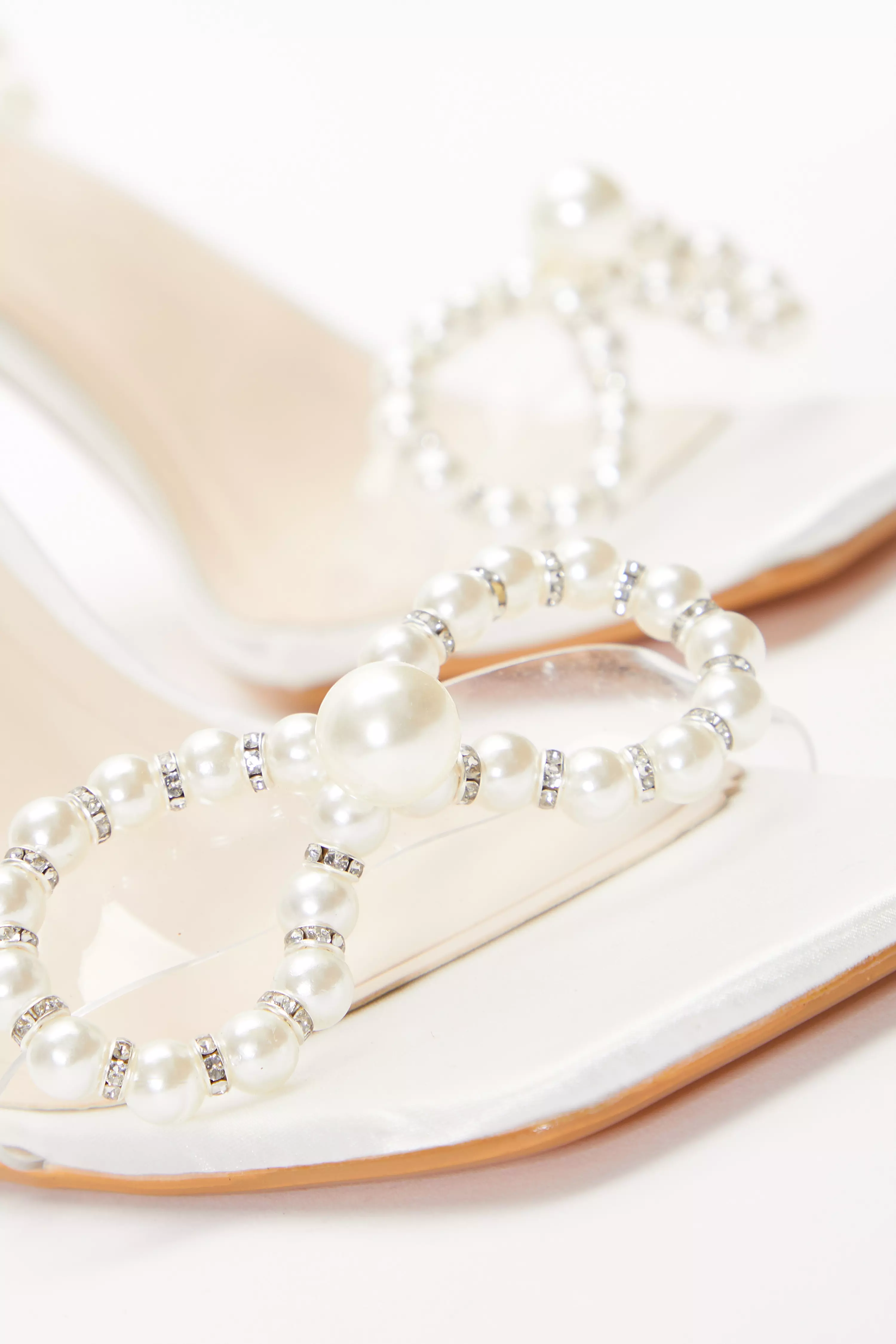 Bridal White Pearl Bow Clear Heeled Sandals