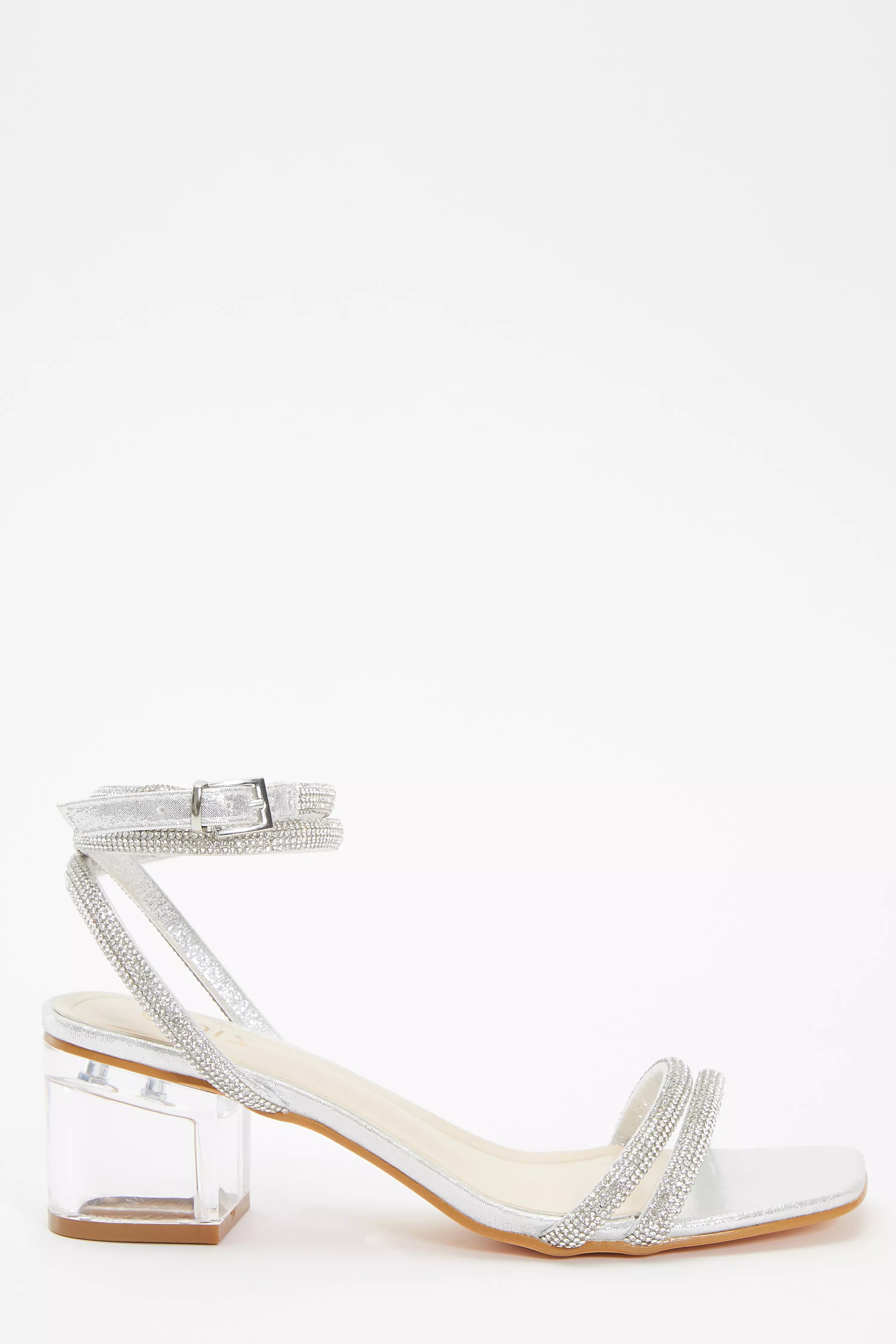 Silver Diamante Clear Low Heeled Sandals