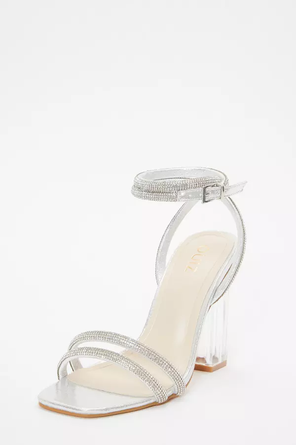 Silver Diamante Clear Heeled Sandals