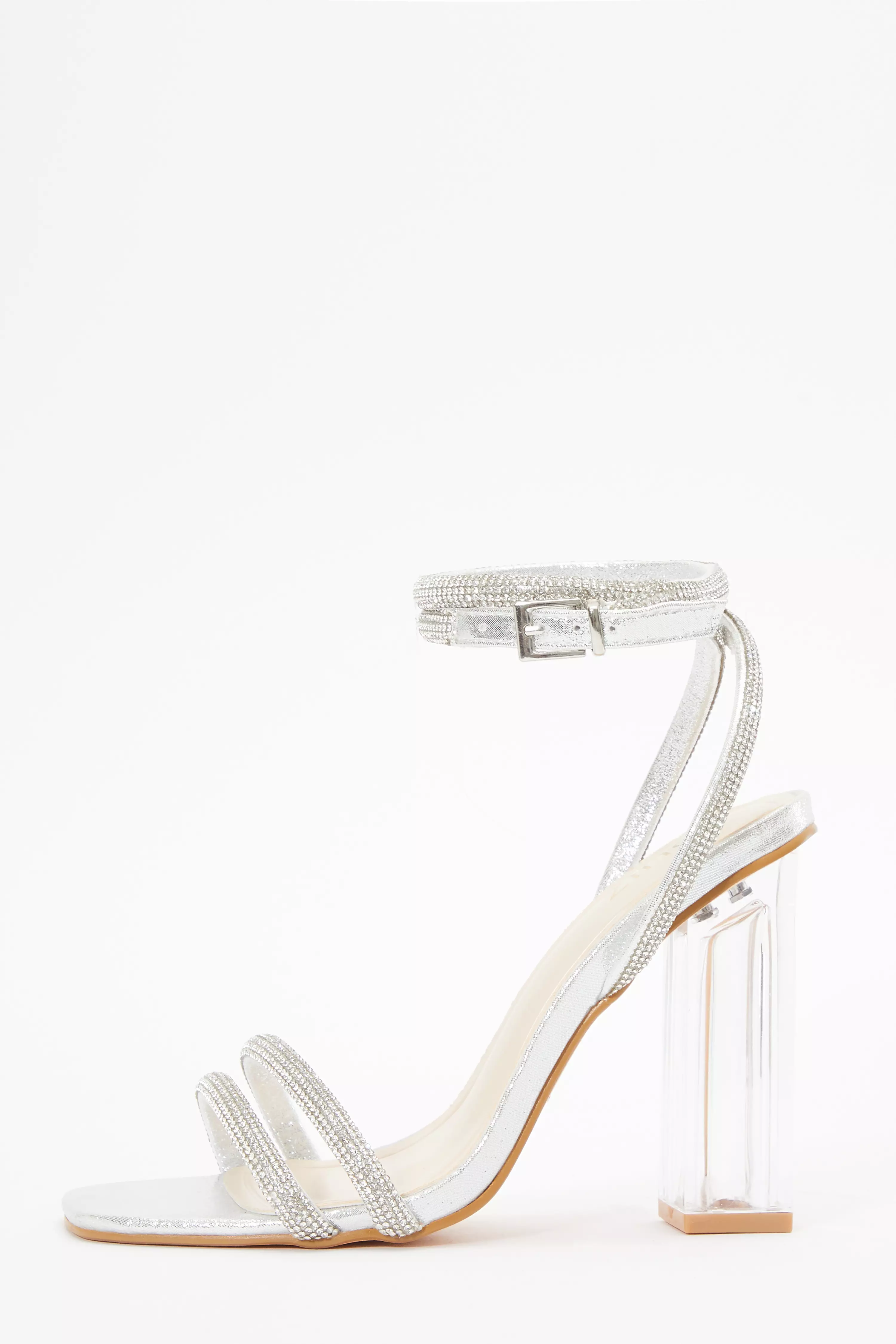 Silver Diamante Clear Heeled Sandals