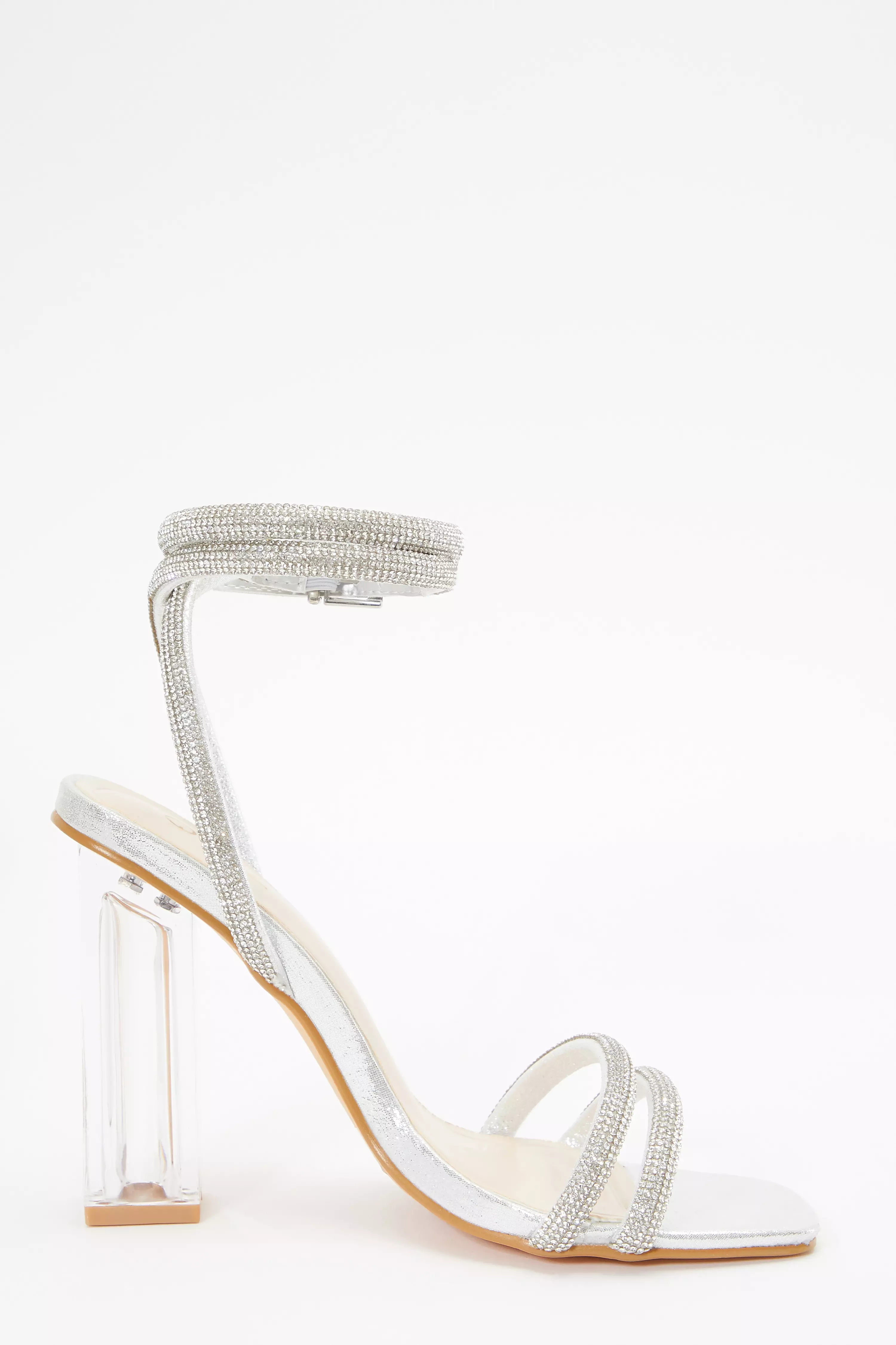 Silver Diamante Clear Heeled Sandals
