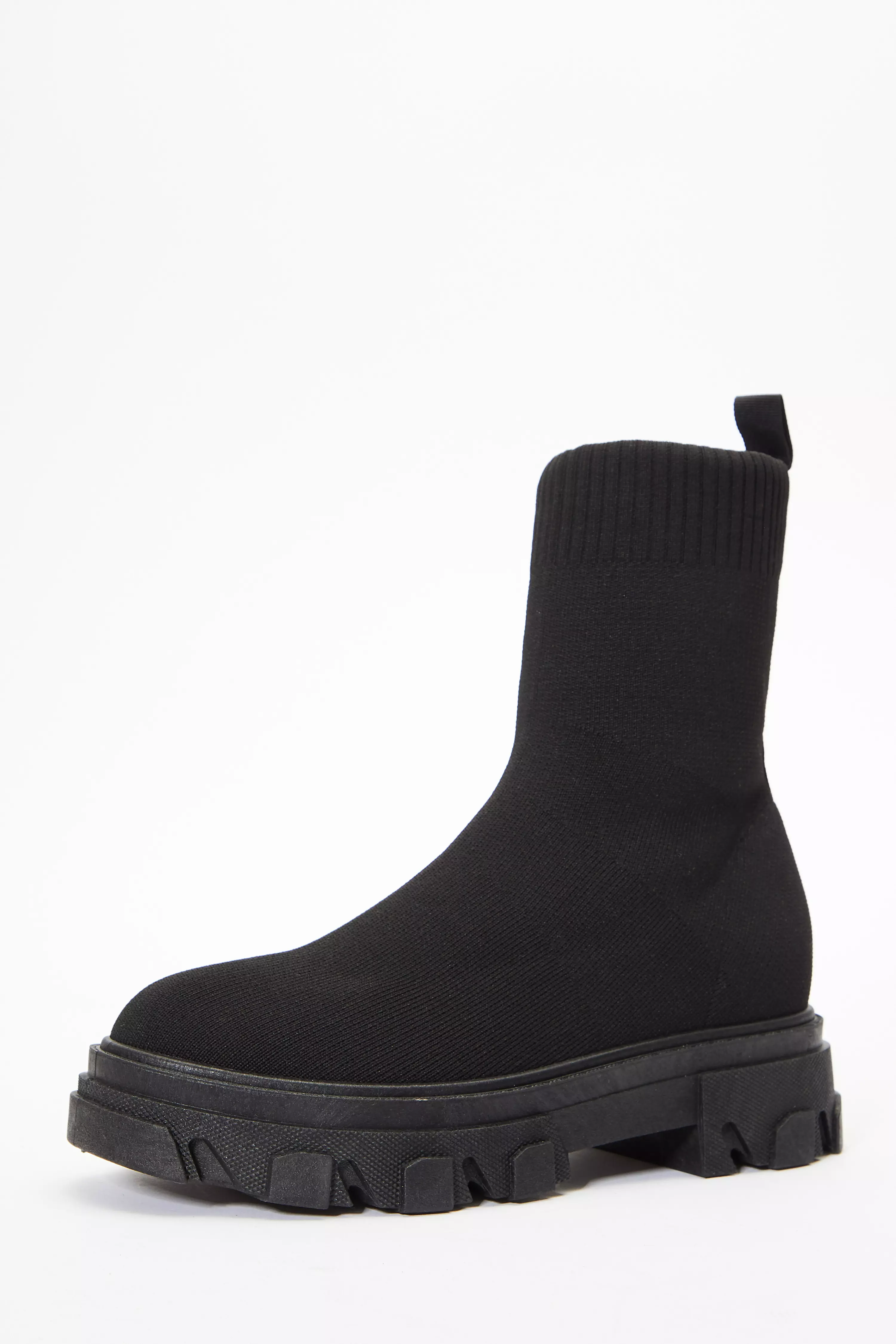 Wide Fit Black Knitted Runner Boots