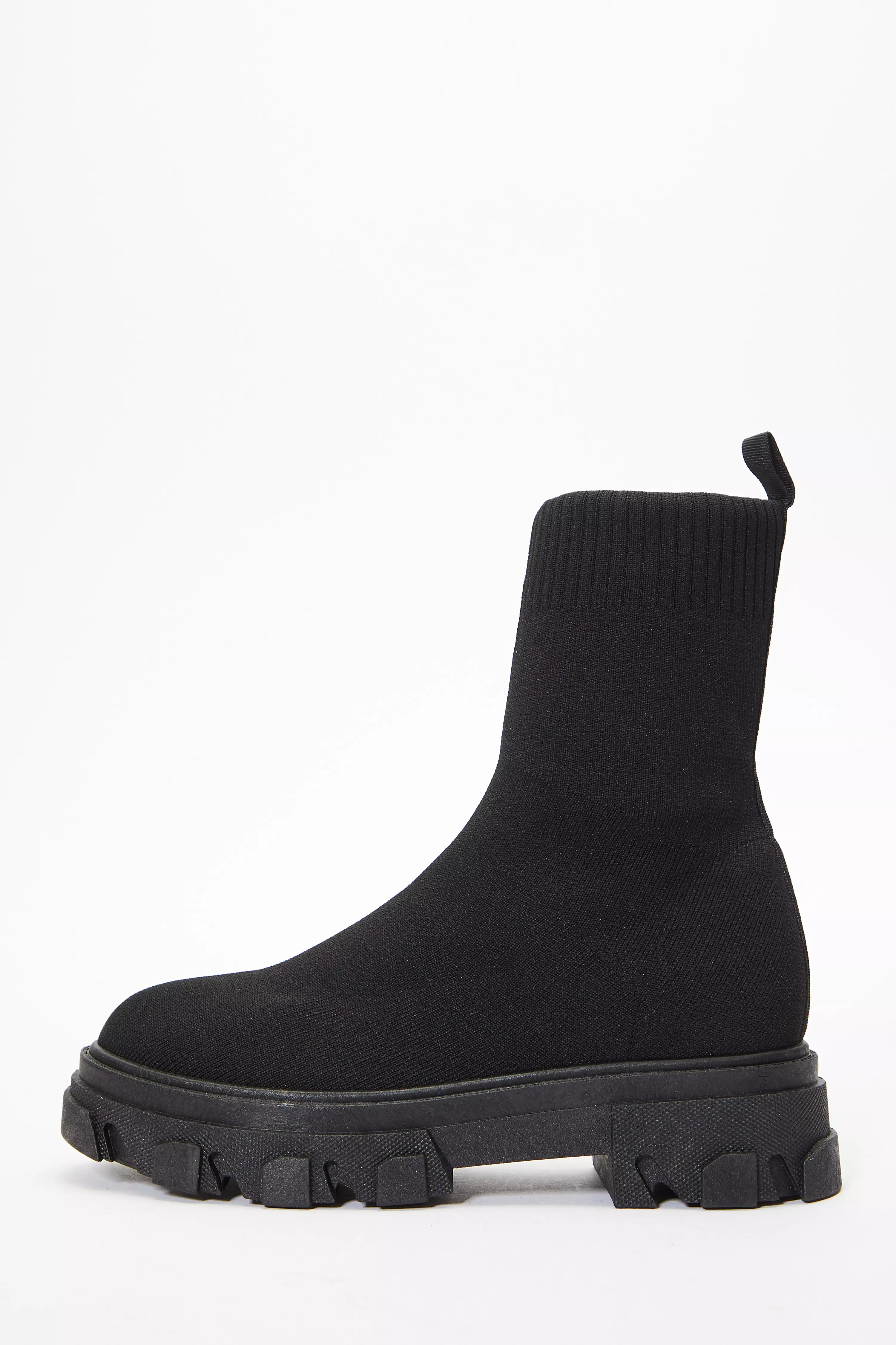 Wide Fit Black Knitted Runner Boots