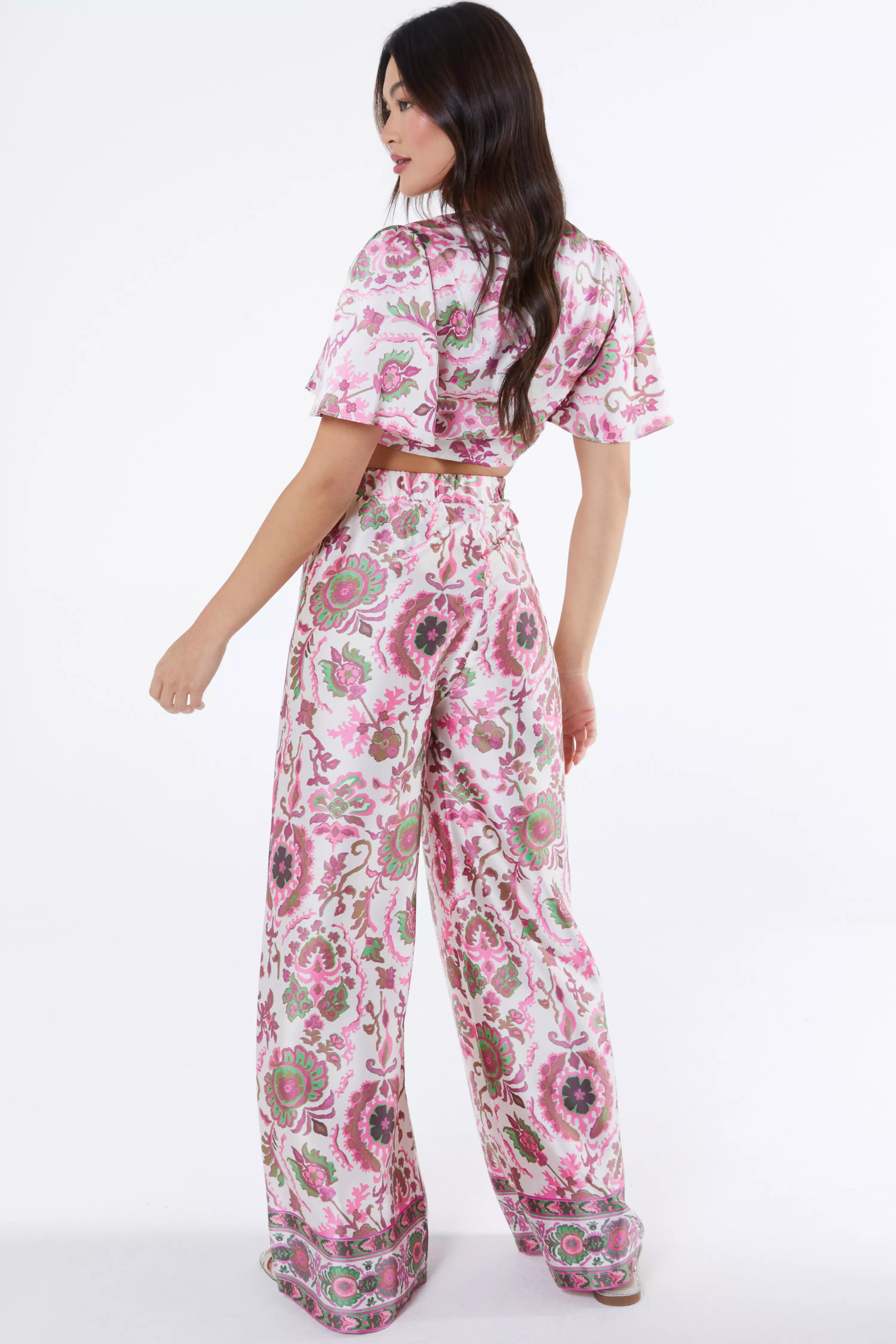 Pink Paisley Print Palazzo Trousers