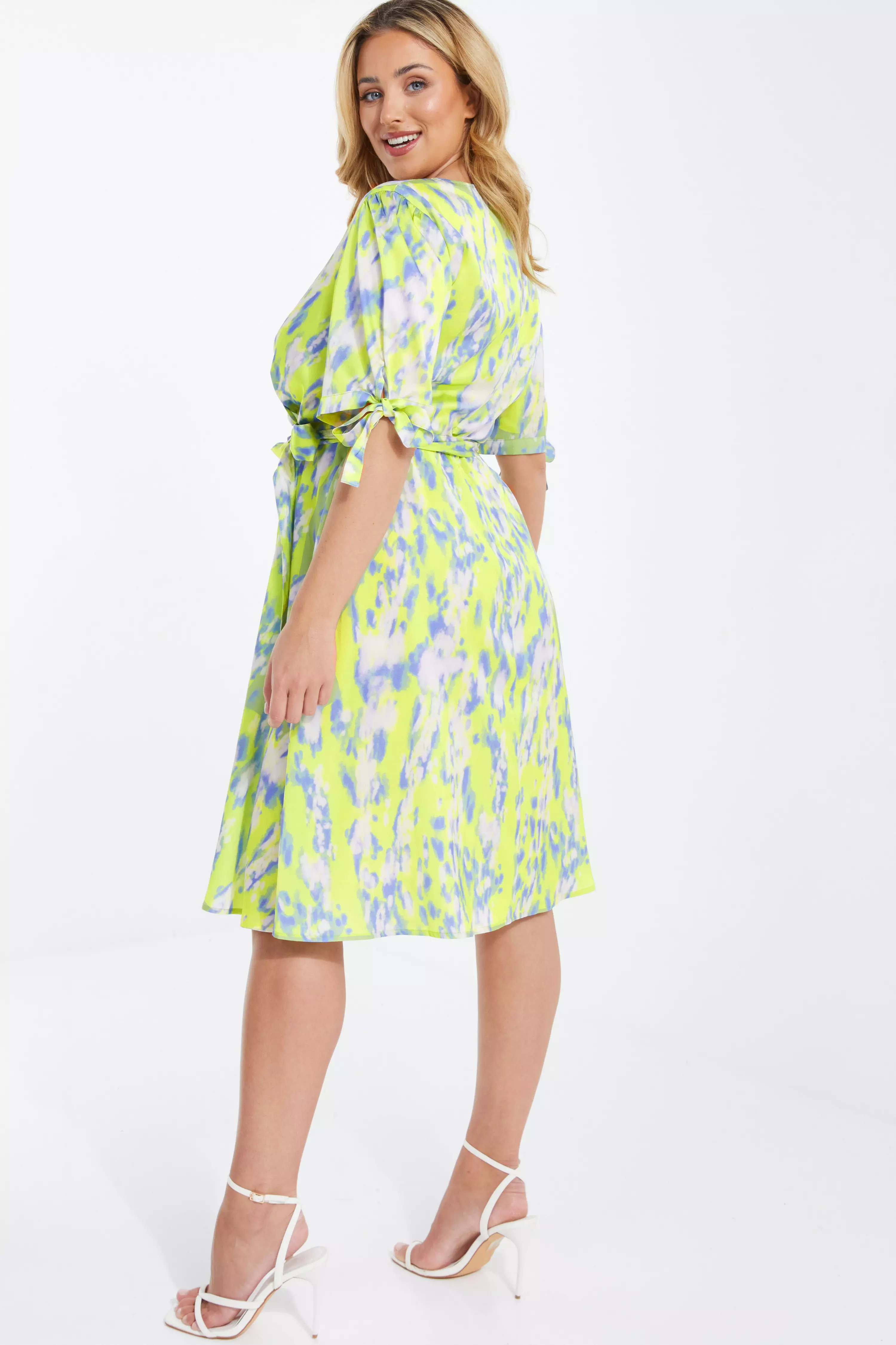 Curve Lime Marble Print Midi Dress