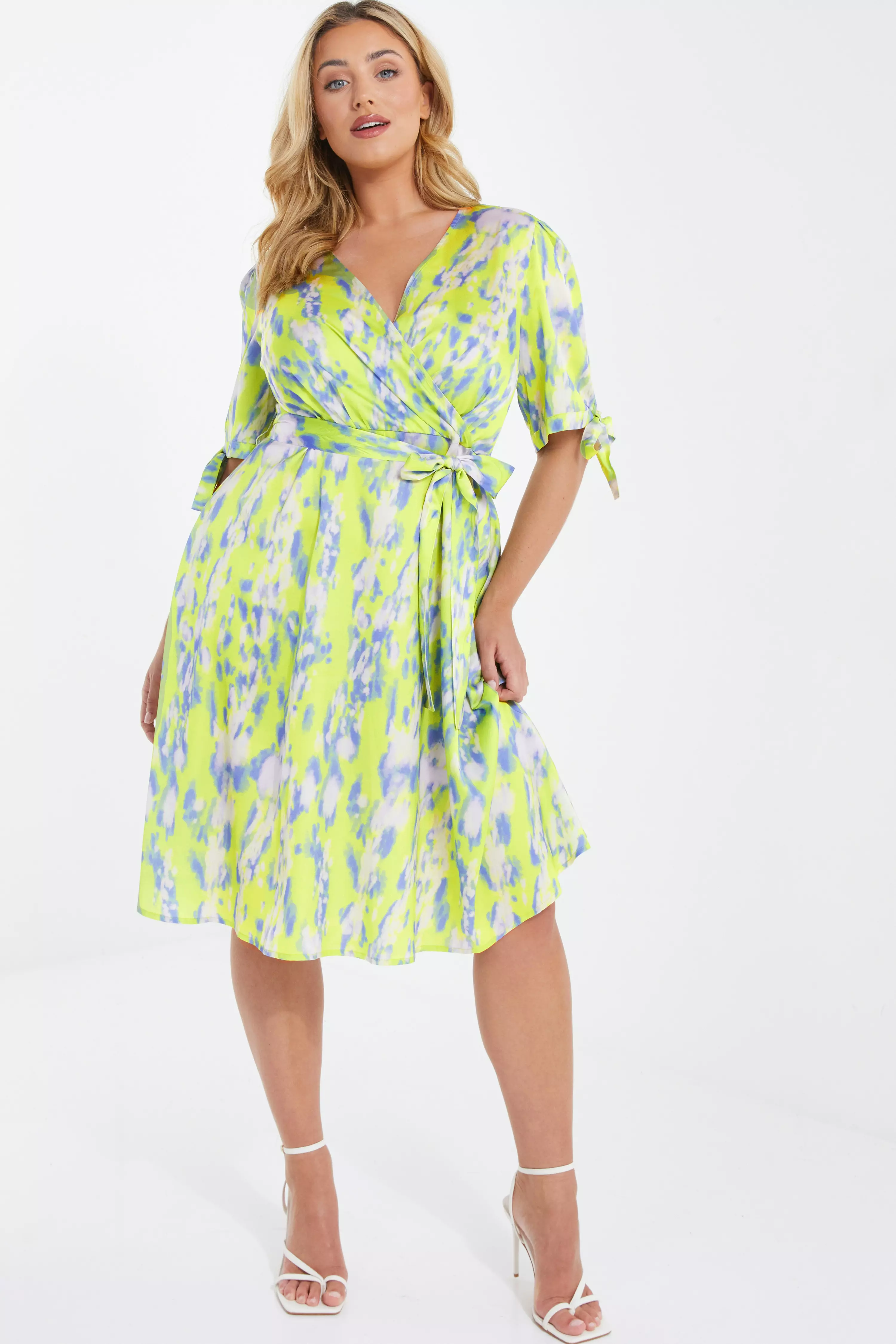 Curve Lime Marble Print Midi Dress