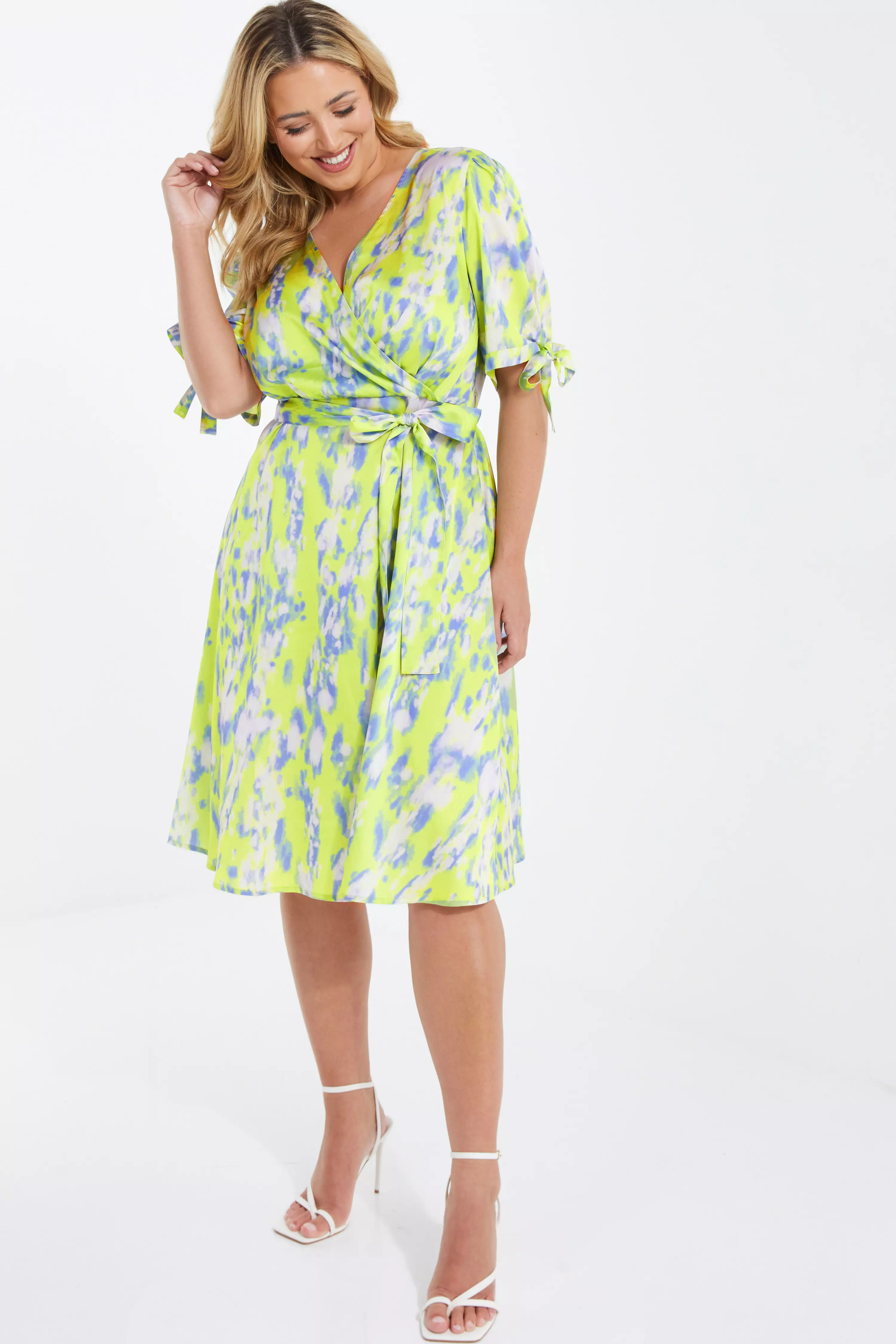 Curve Lime Marble Print Midi Dress