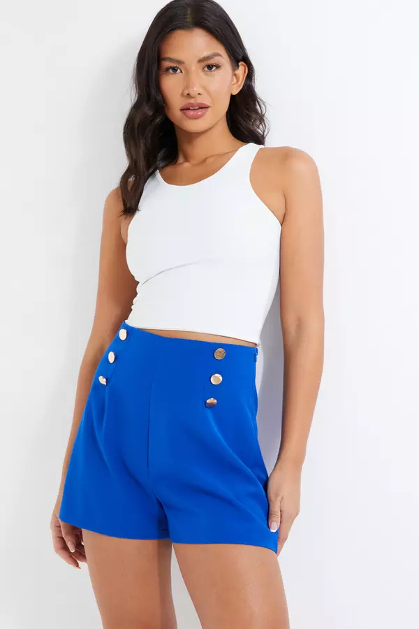 Royal Blue Button Tailored Shorts