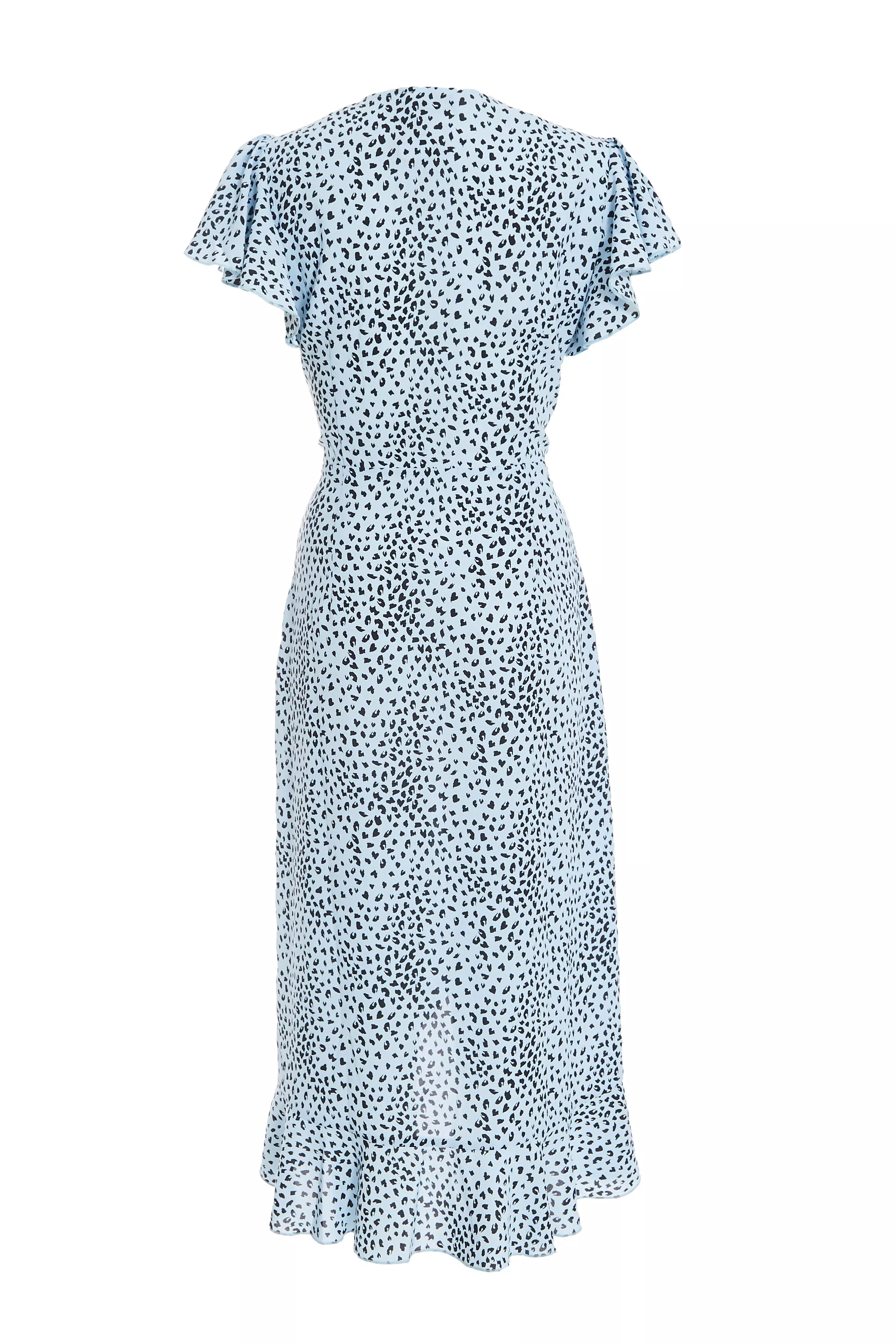 Blue Animal Print Frill Sleeve Midi Dress