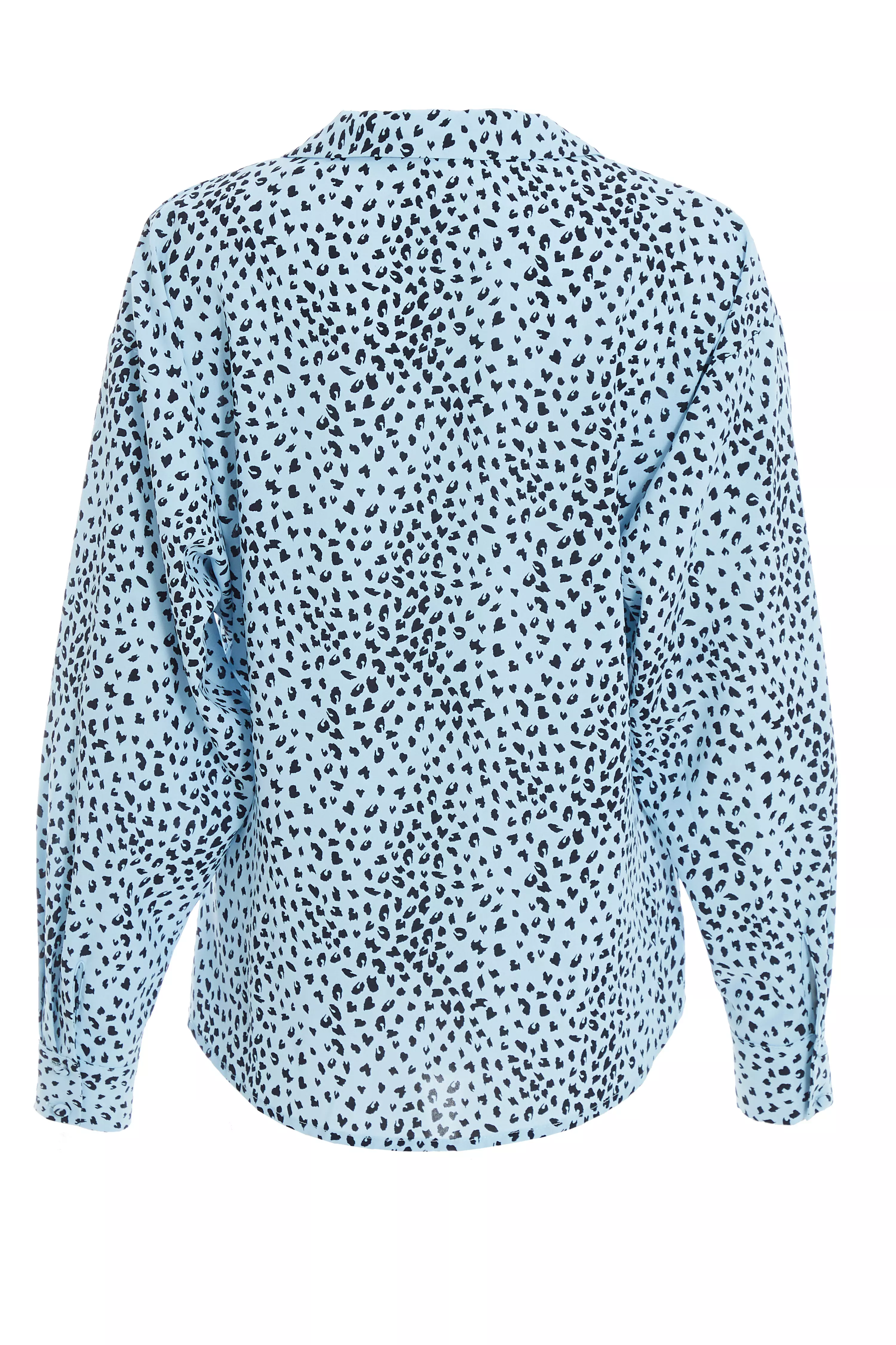 Blue Satin Animal Print Wrap Top