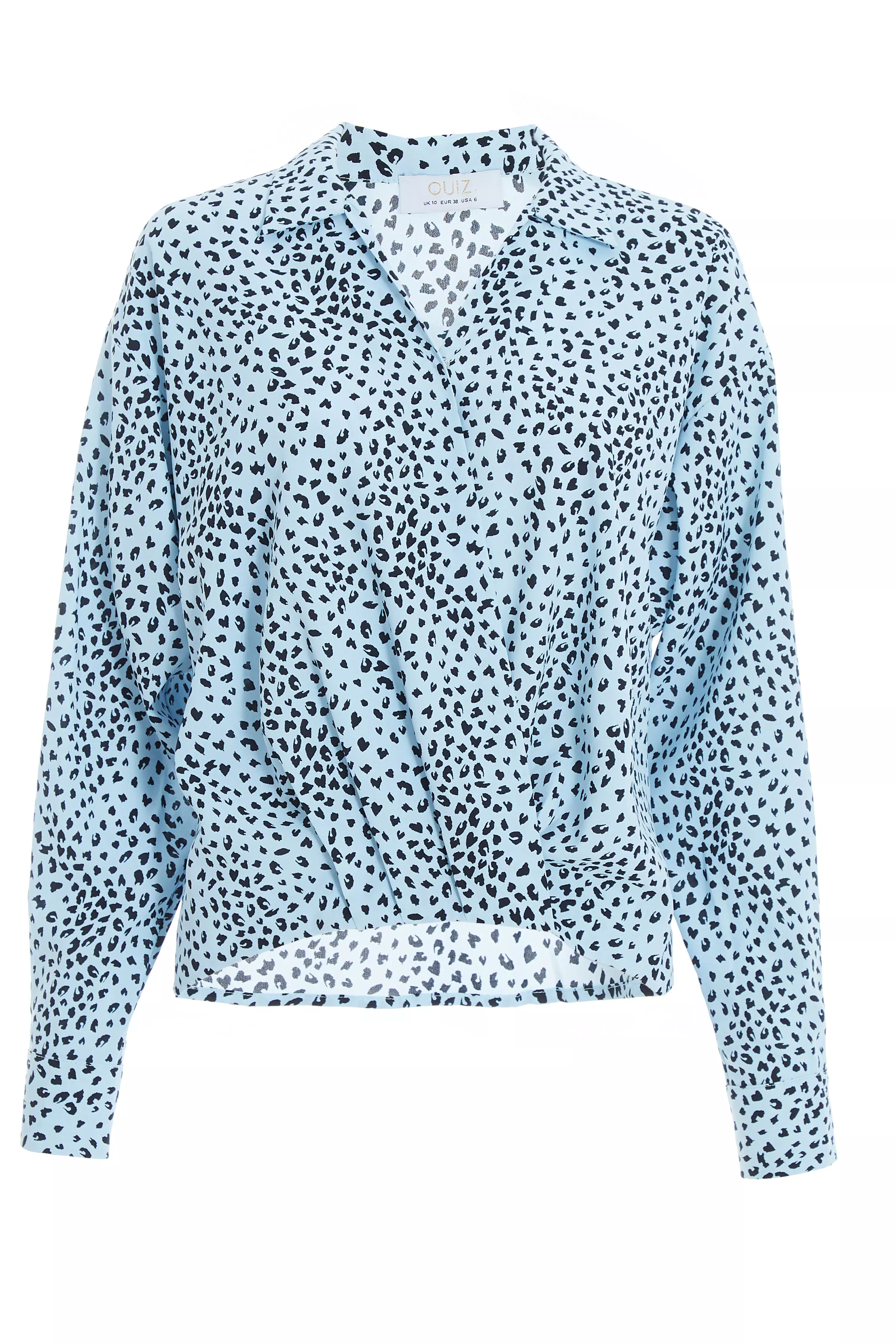 Blue Satin Animal Print Wrap Top