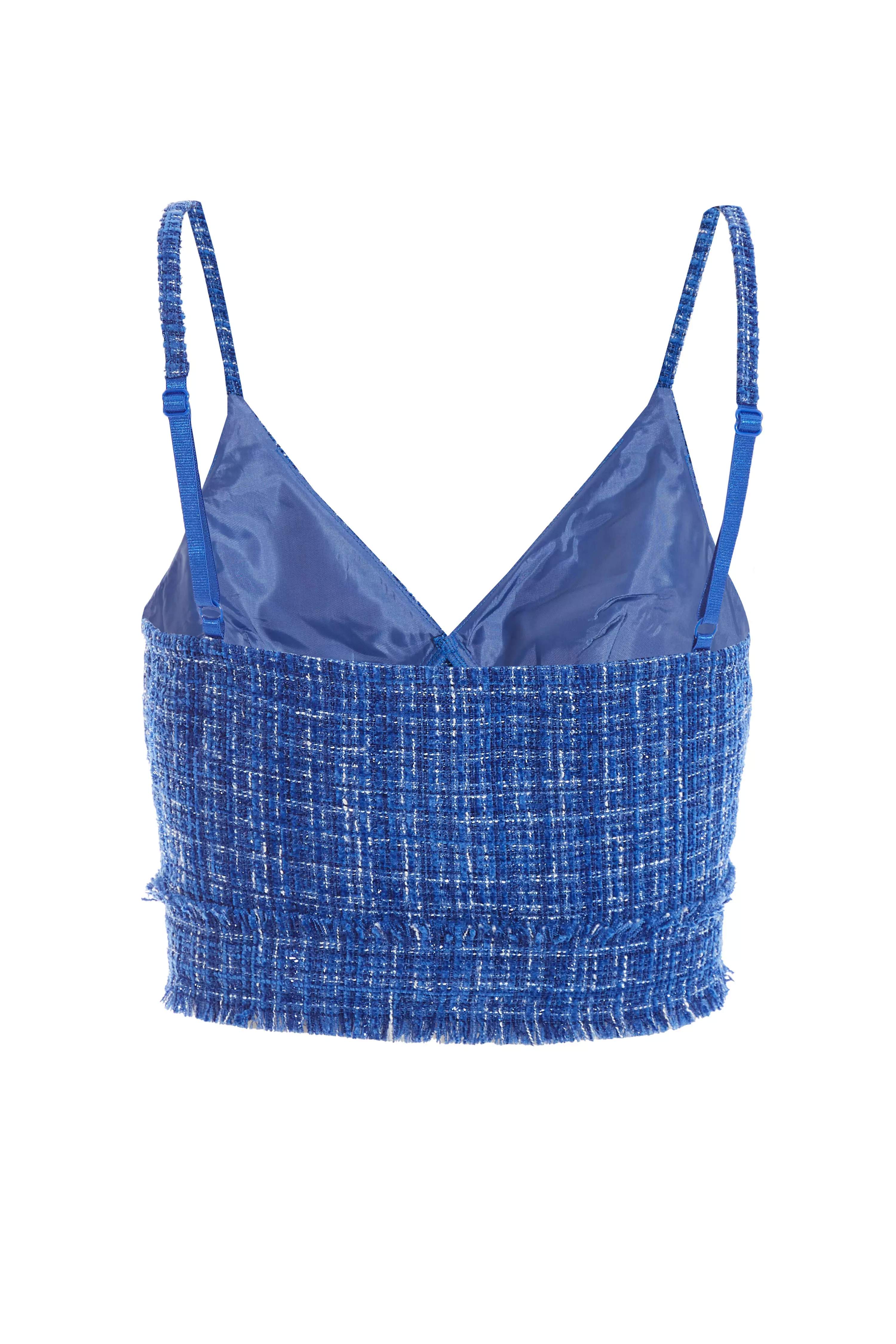 Royal Blue Checked Boucle Crop Top