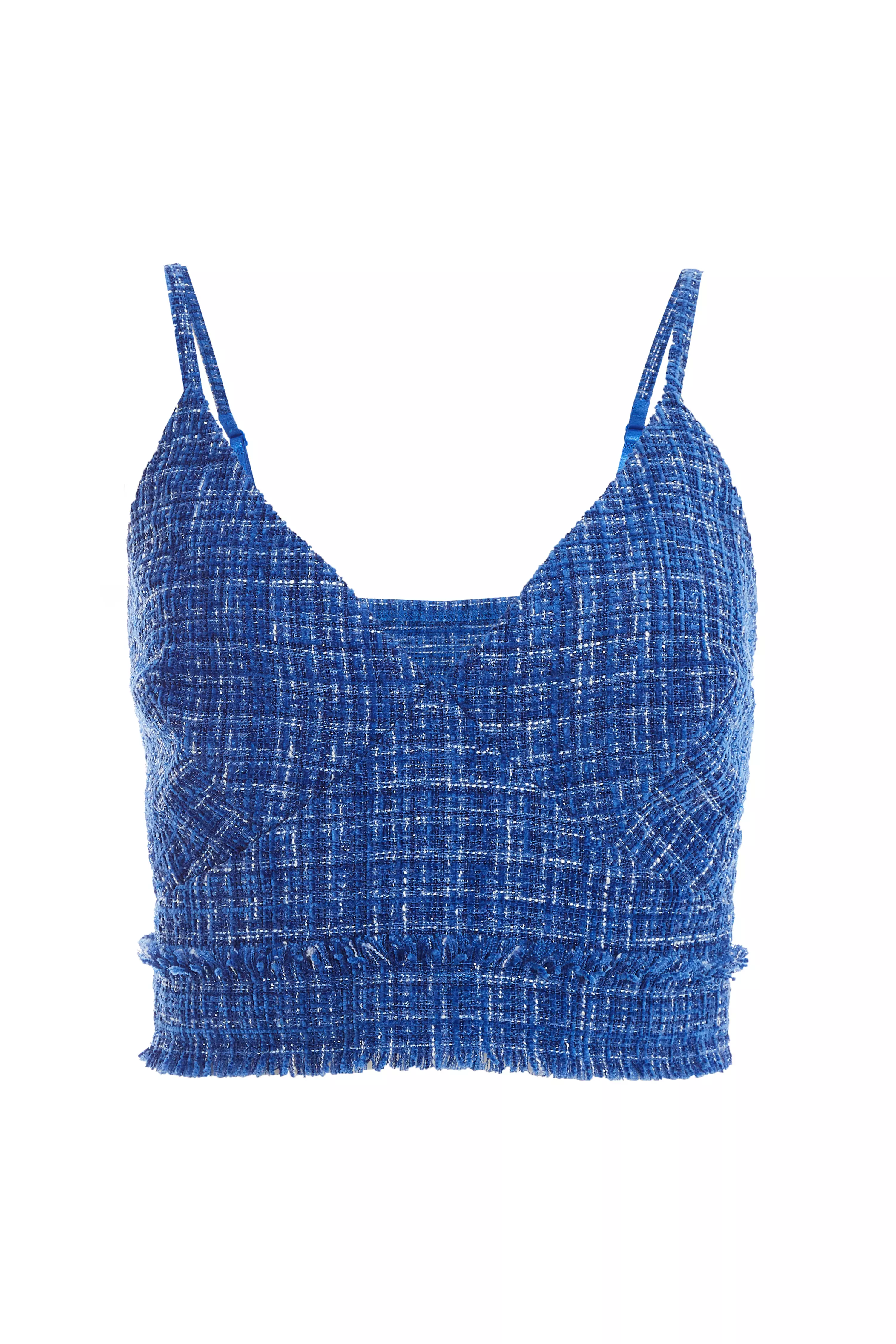 Royal Blue Checked Boucle Crop Top