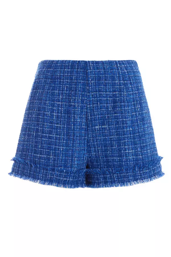 Royal Blue Checked Boucle Shorts
