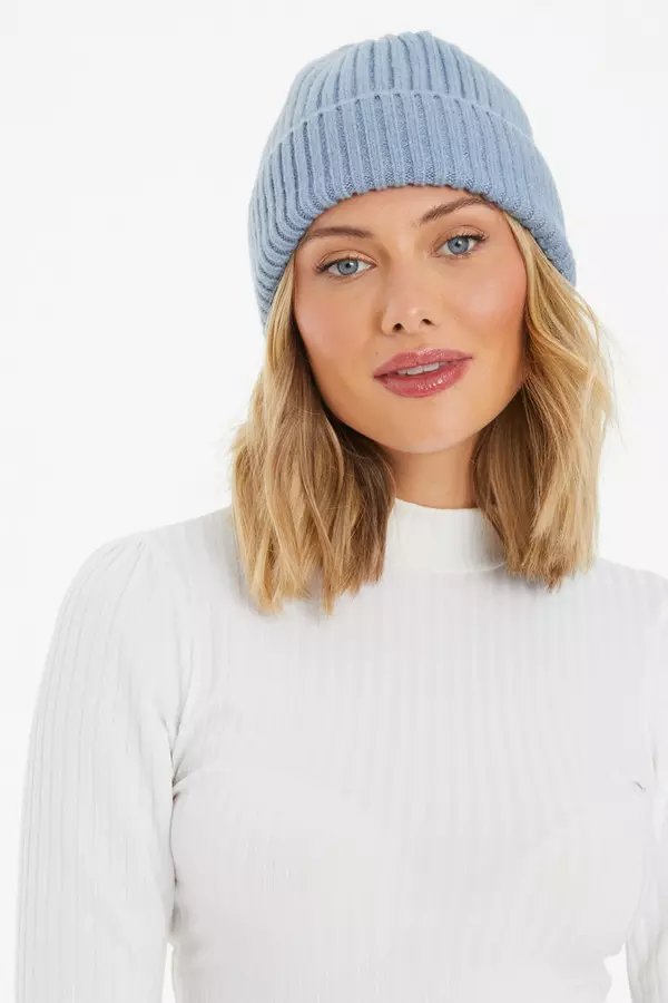 Blue Ribbed Knit Hat