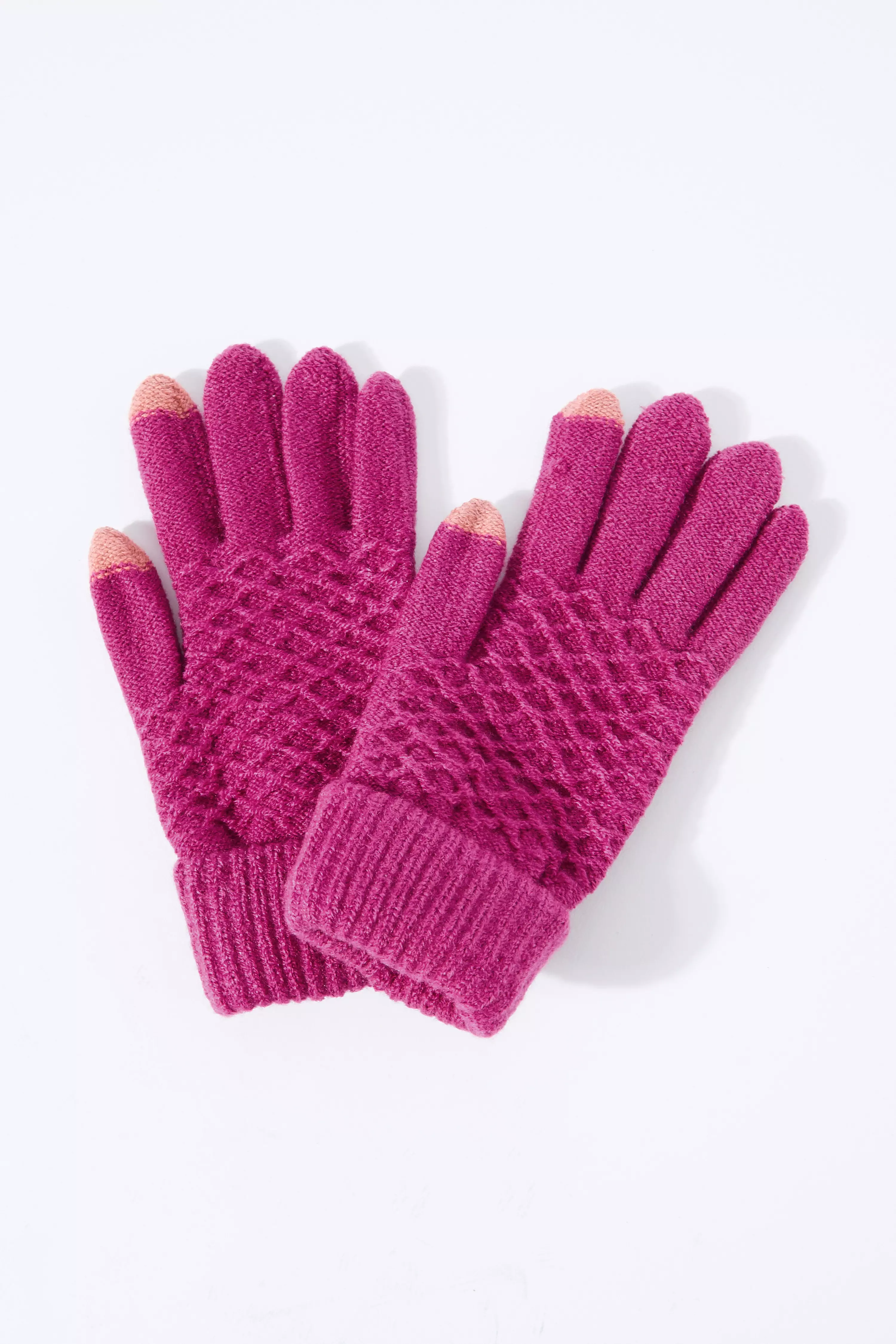 Pink Cross Knit Gloves