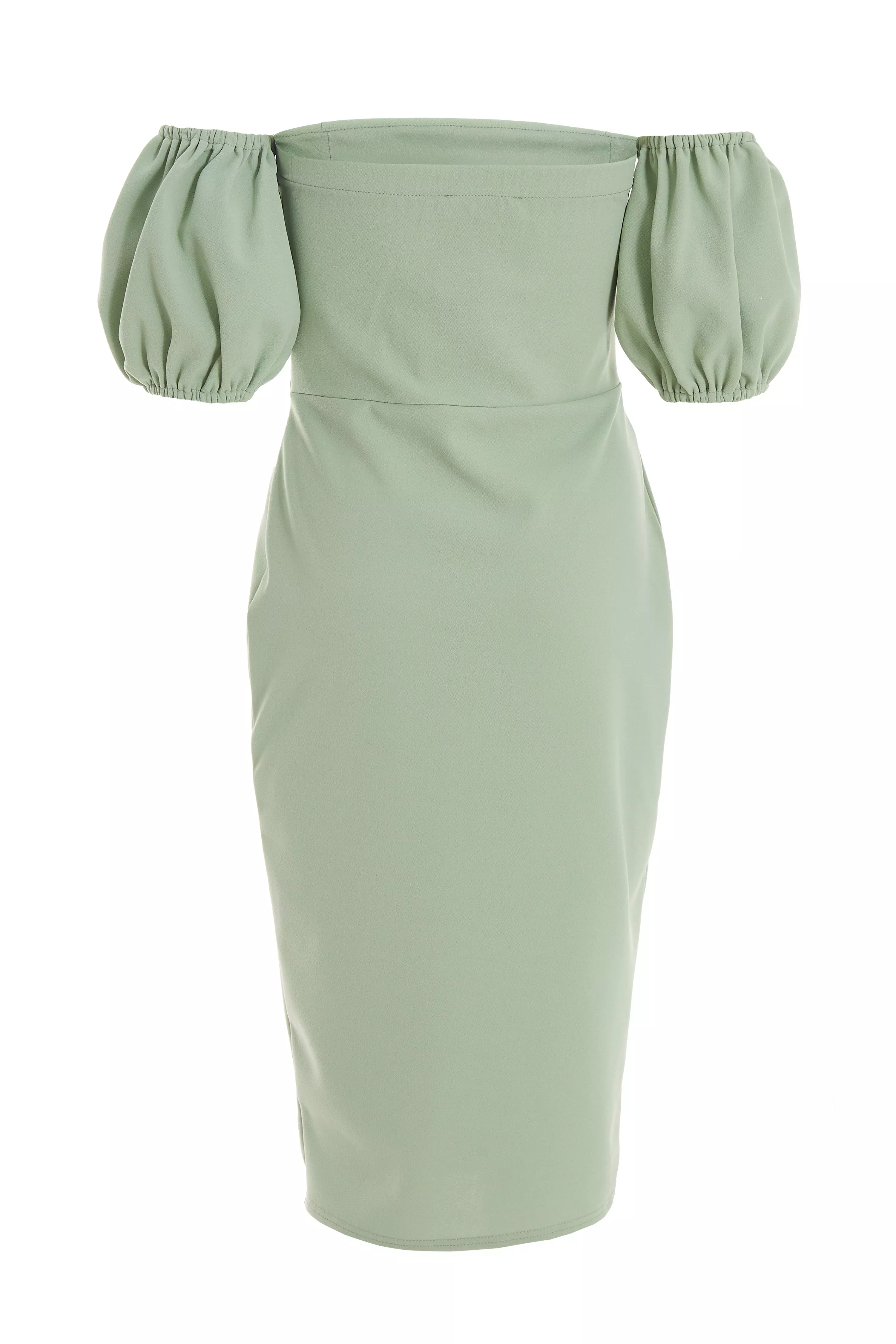 Sage Bardot Bodycon Midi Dress