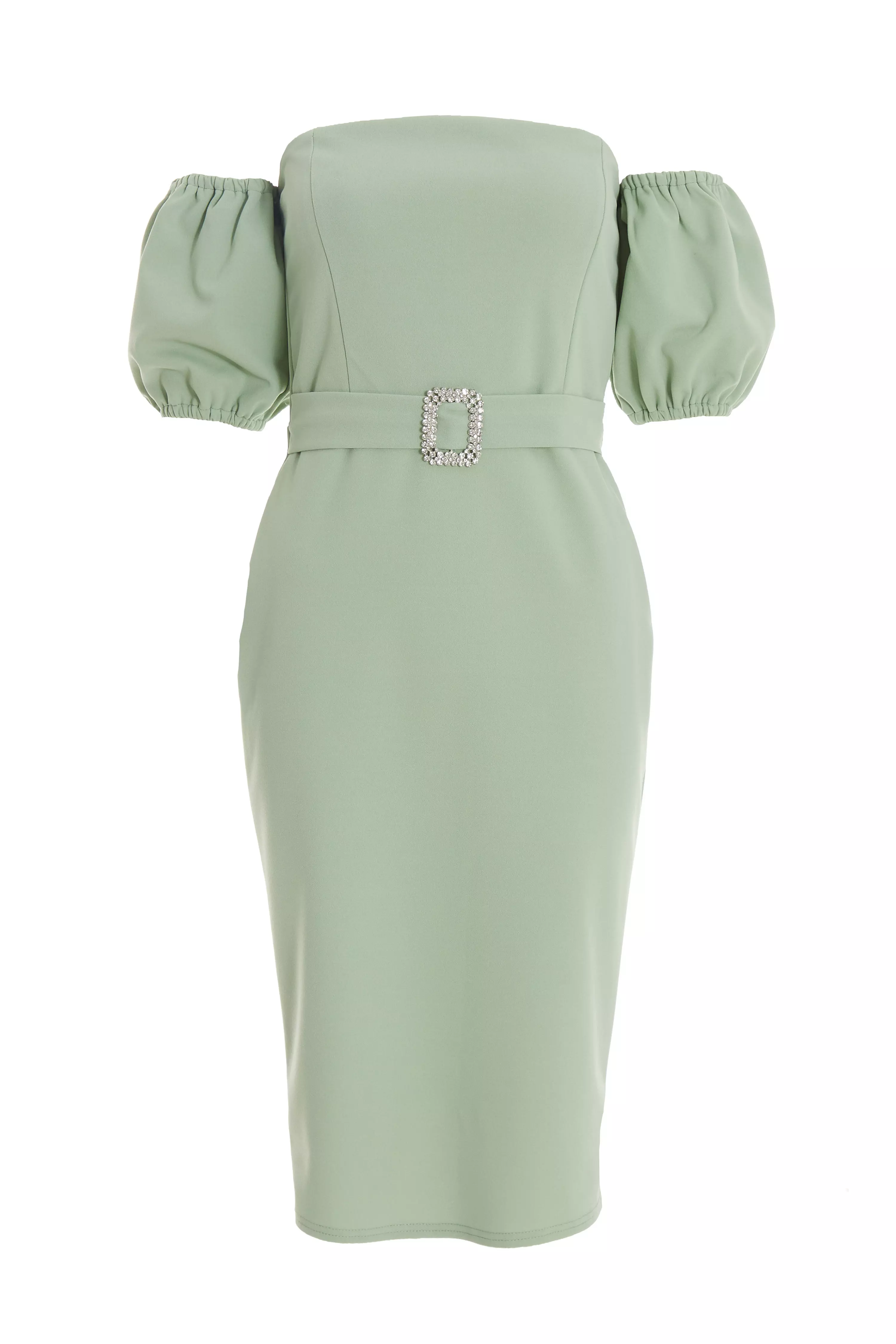 Sage Bardot Bodycon Midi Dress