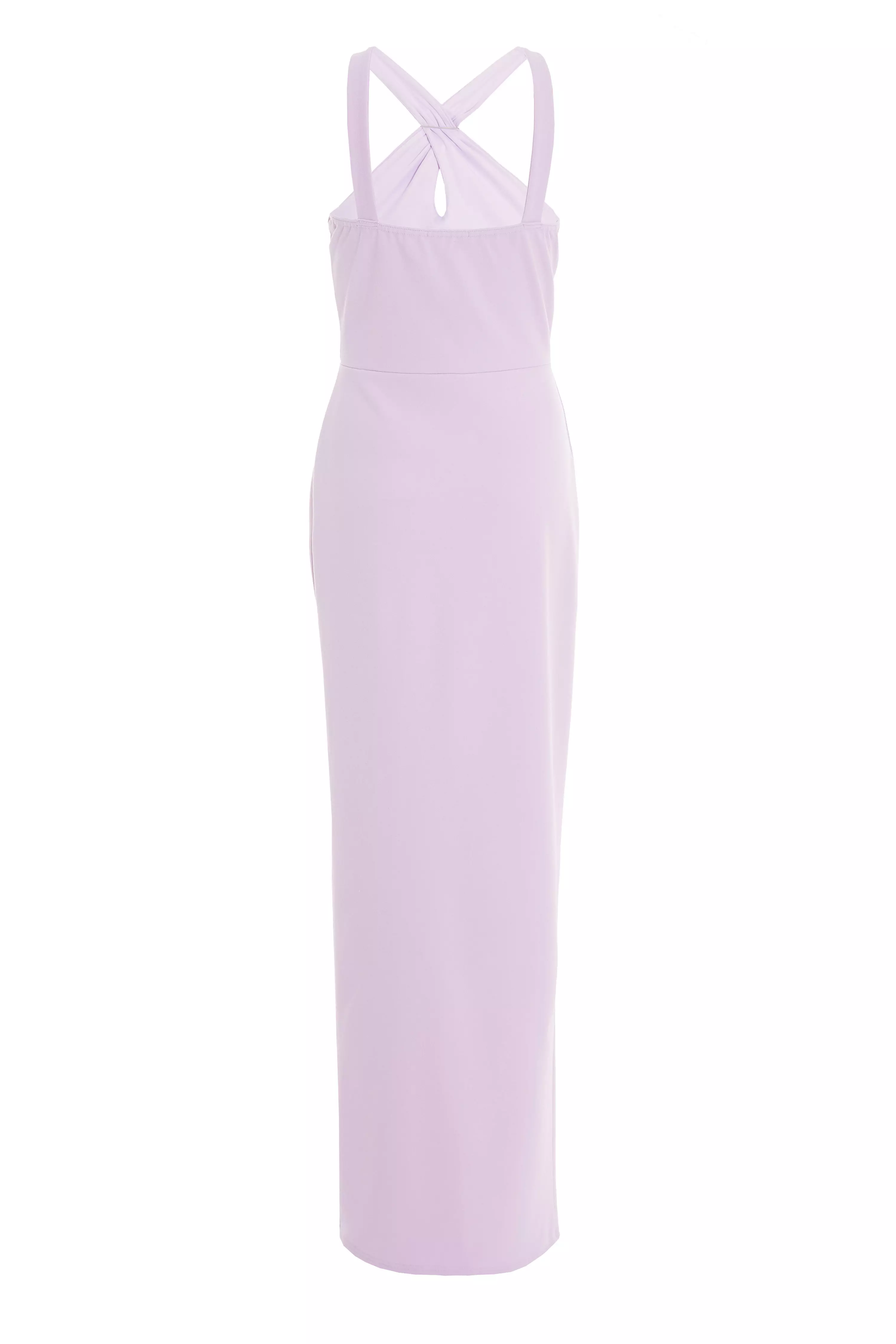 Lilac Halter Neck Diamante Maxi Dress