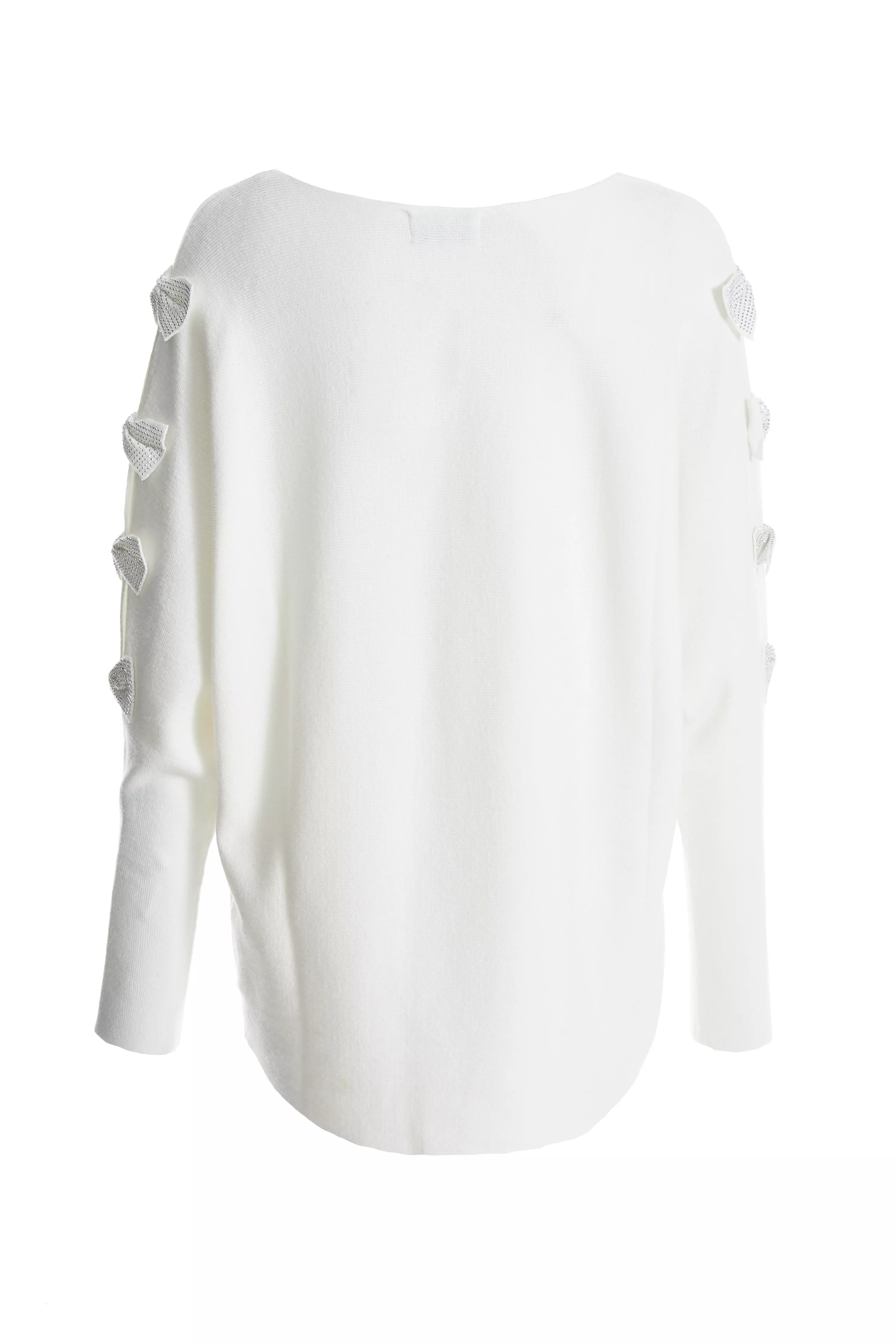 Cream Knit Diamante Bow Sleeve Jumper