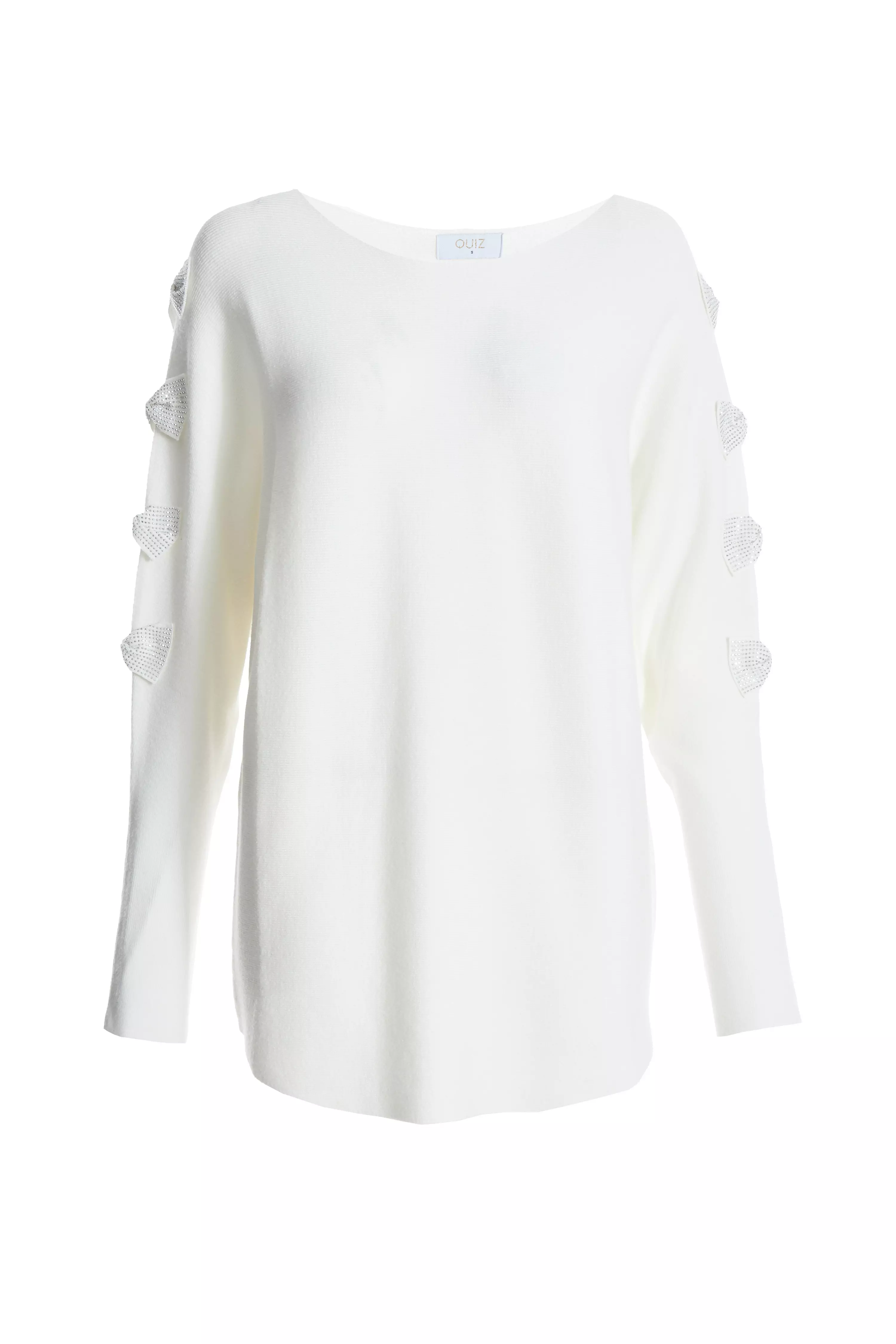 Cream Knit Diamante Bow Sleeve Jumper