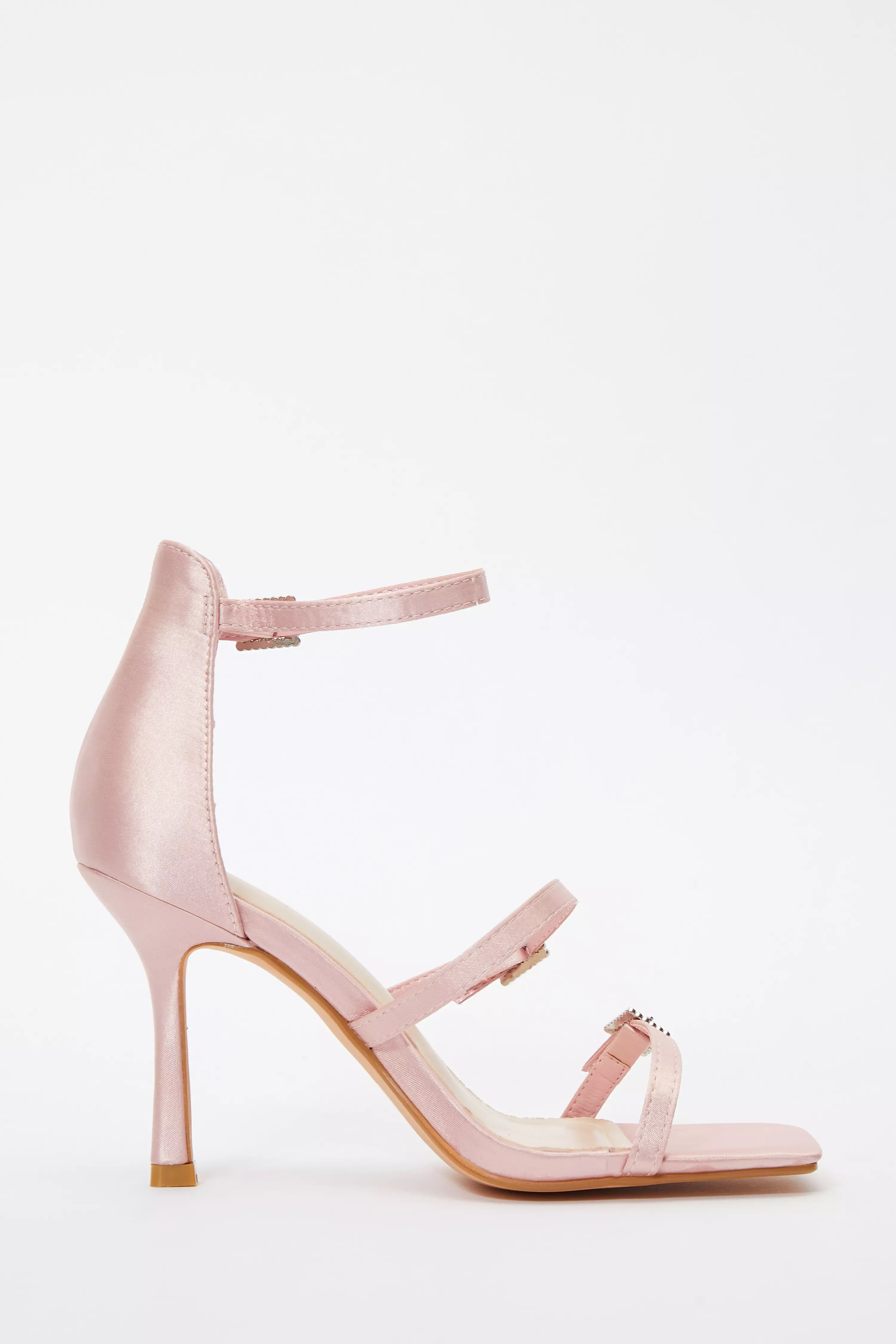 Pink Satin Strappy Buckle Heeled Sandals