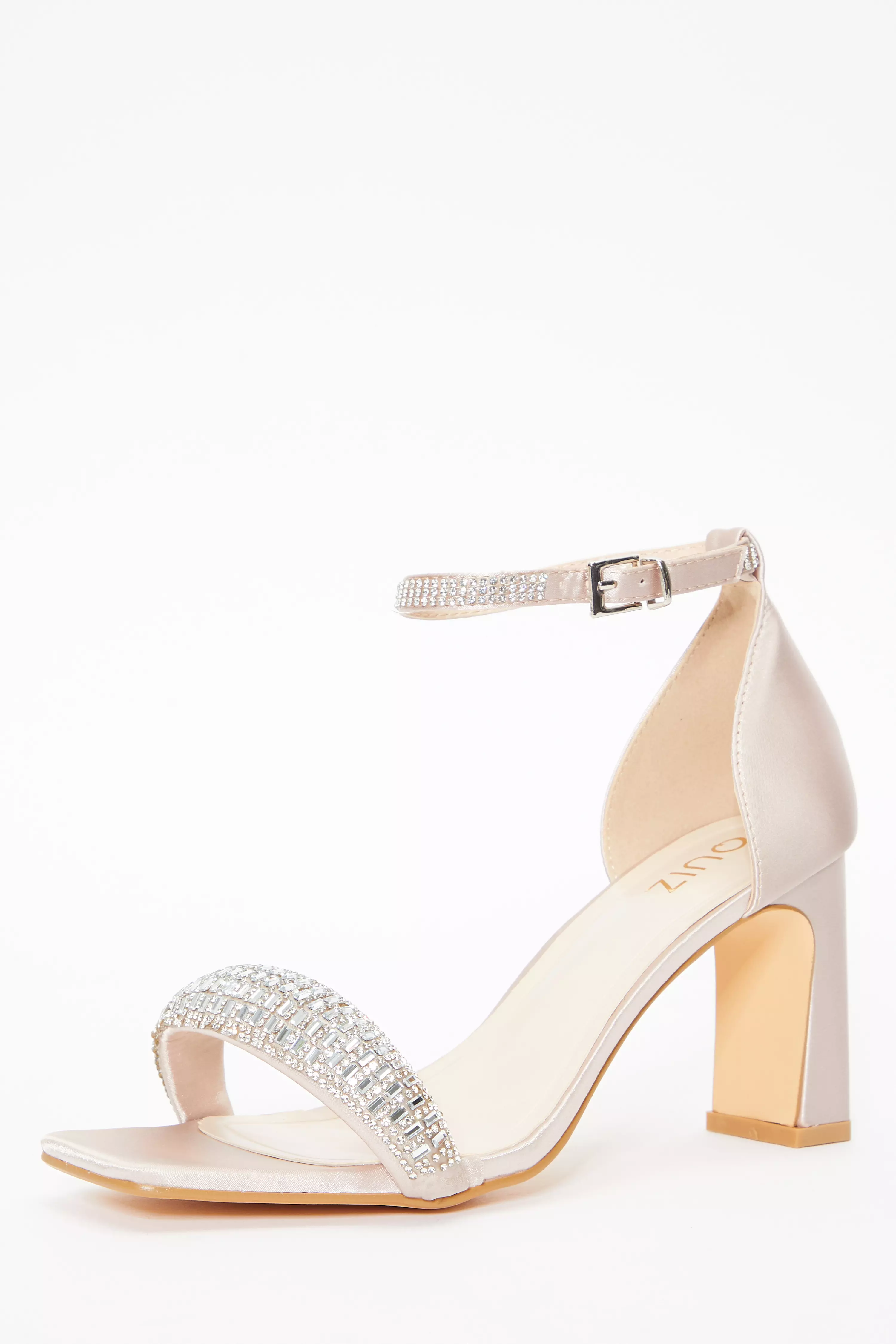 Champagne Satin Diamante Heeled Sandals