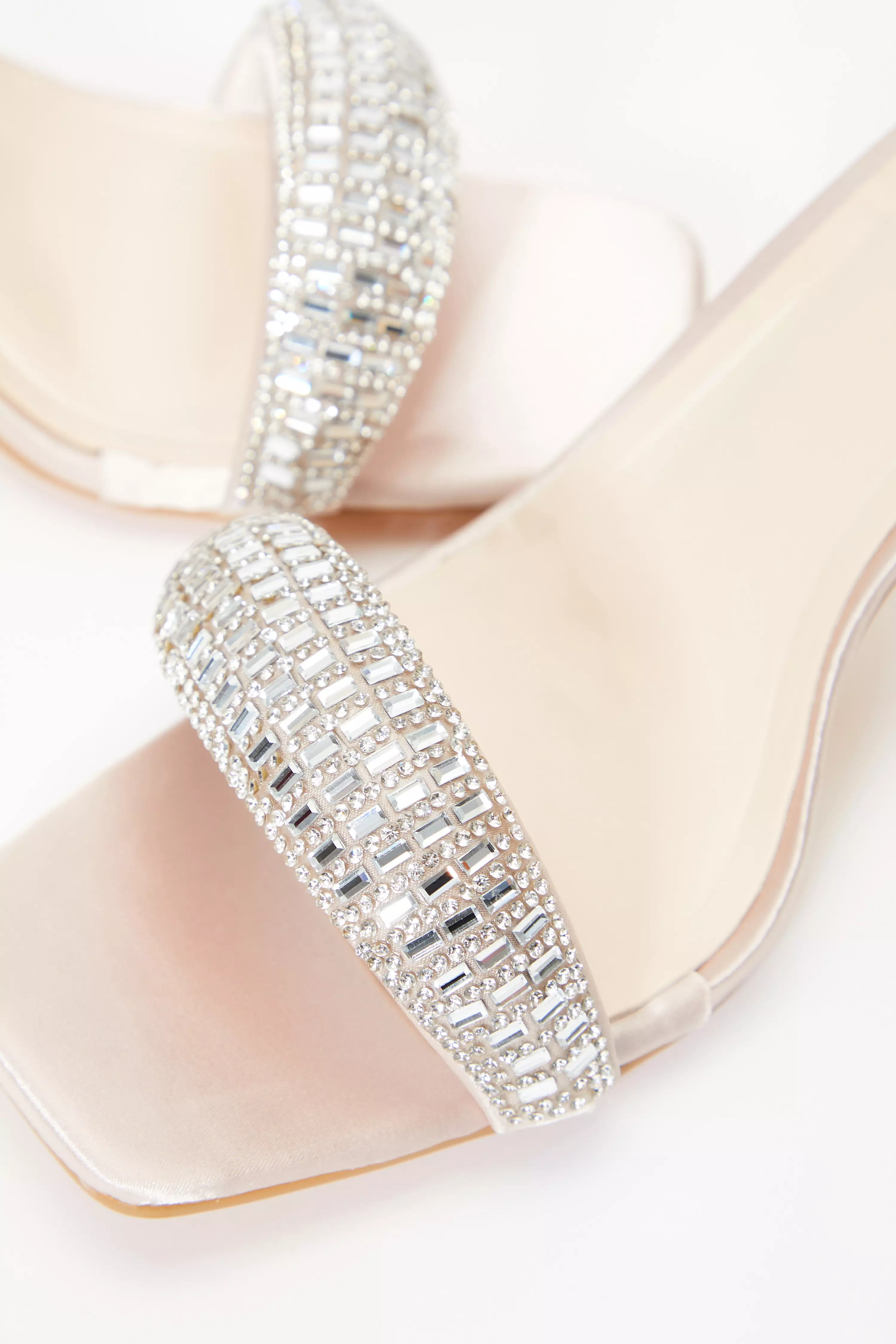 Champagne Satin Diamante Heeled Sandals