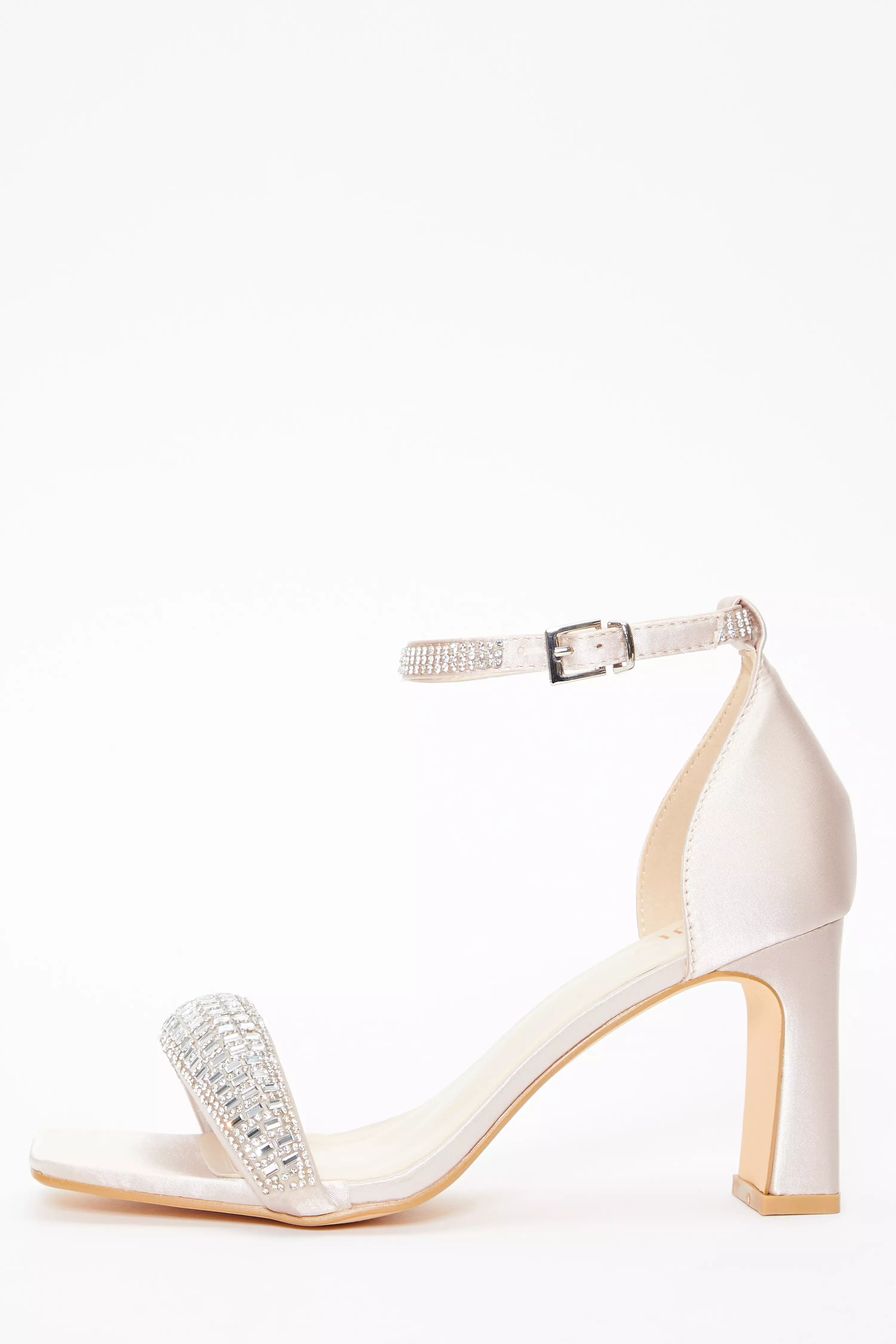 Champagne Satin Diamante Heeled Sandals