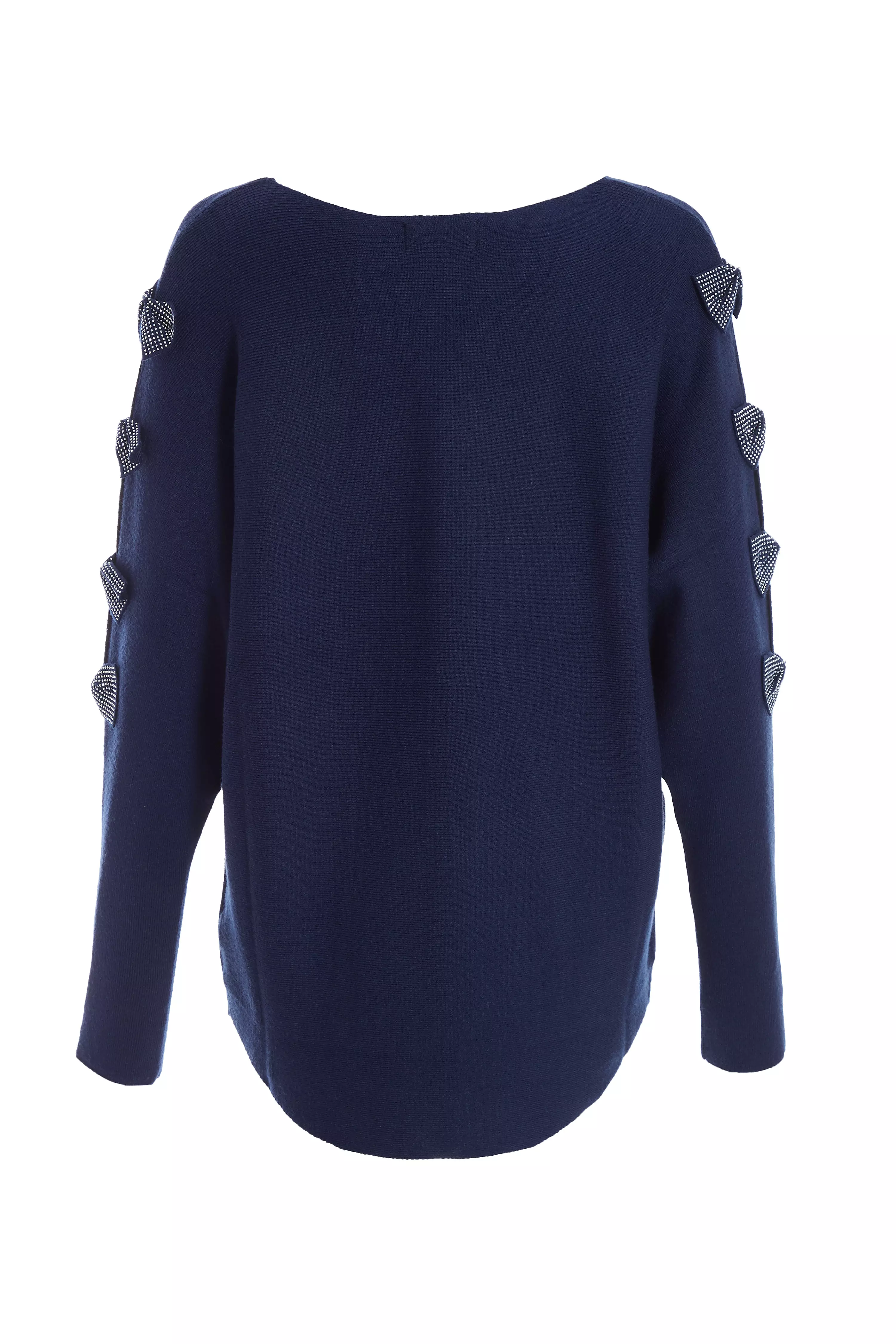 Navy Light Knit Diamante Bow Sleeve Jumper