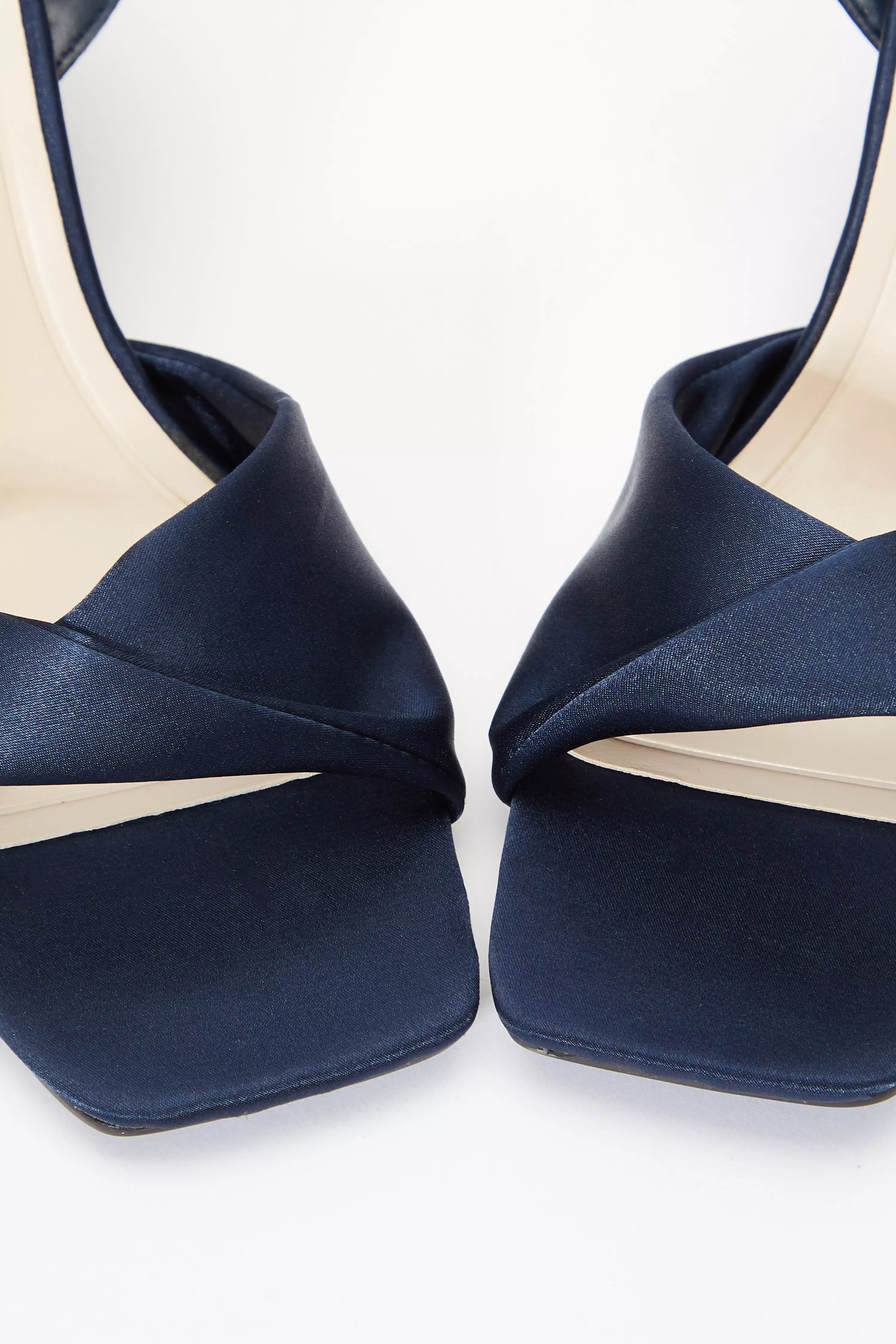 Navy Satin Block Heel Sandals