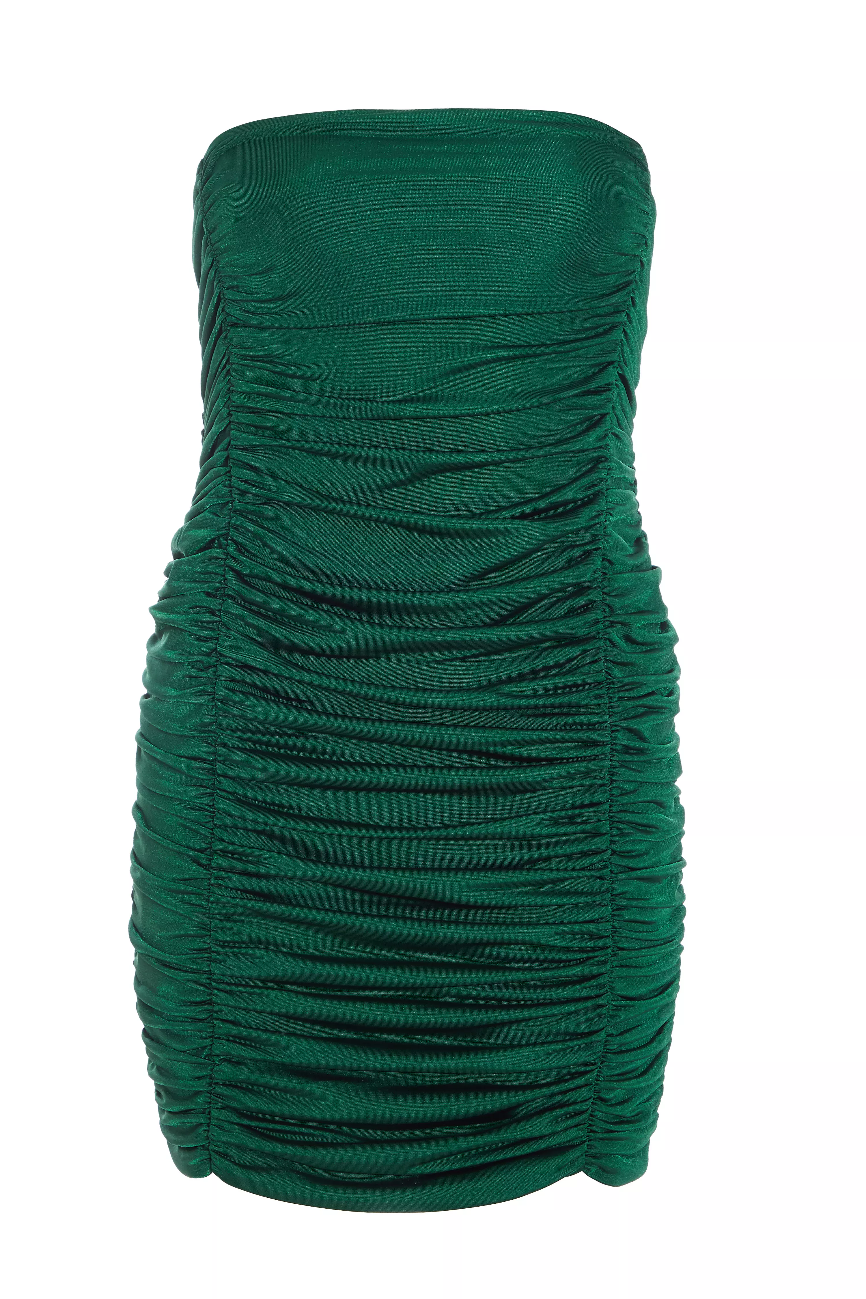 Green Bandeau Ruched Mini Dress