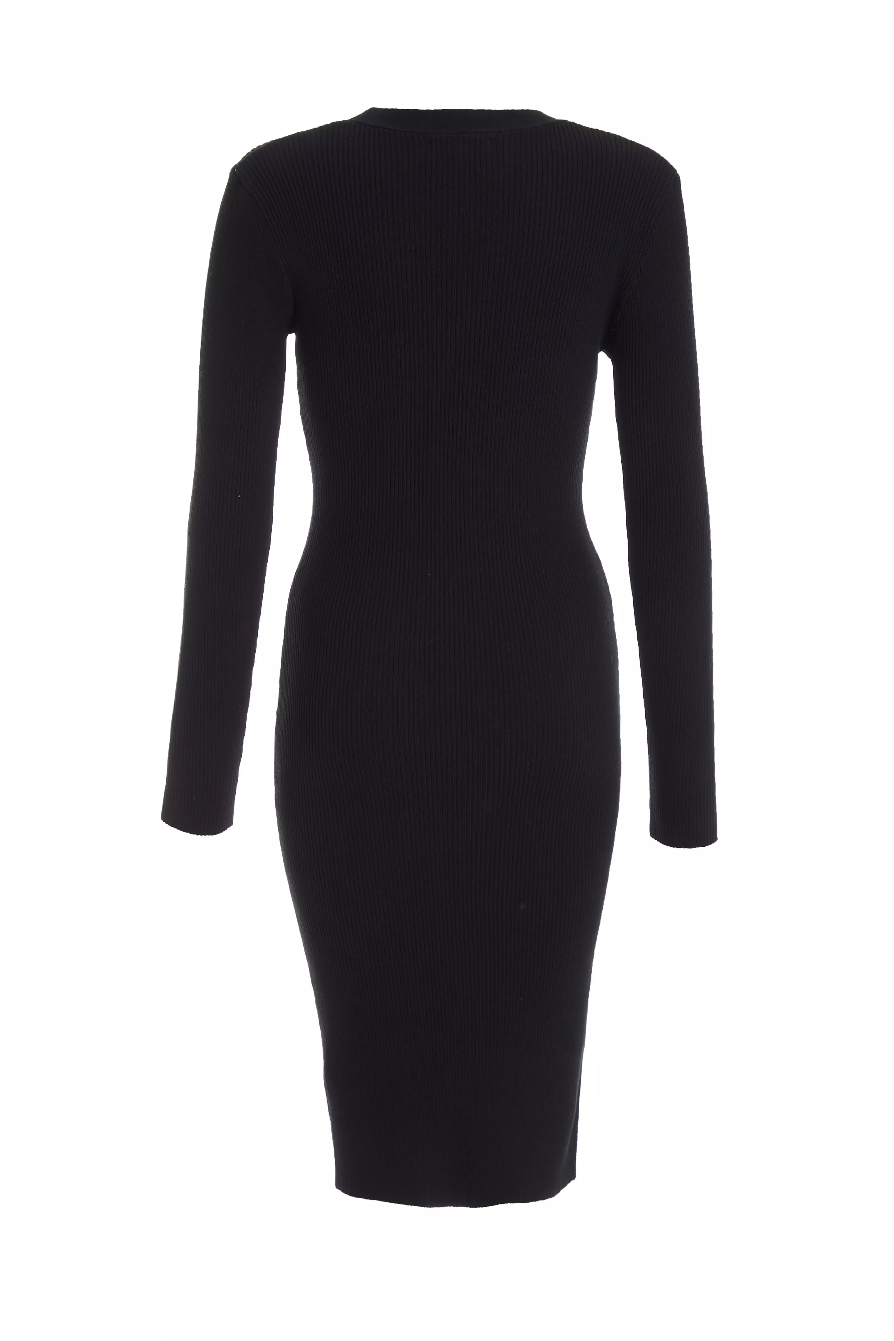 Black Knitted Button Midi Dress